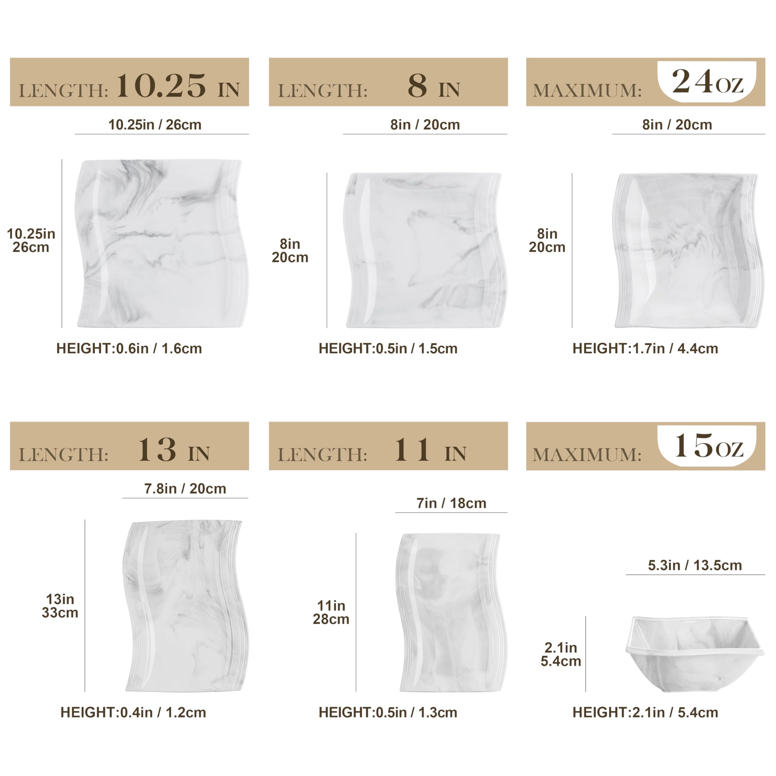 MALACASA 26 Pieces Dinnerware Sets for 6, Porcelain Plates and Bowls Sets, Square Dinnerware Set with Dinner Plates and Bowls, D