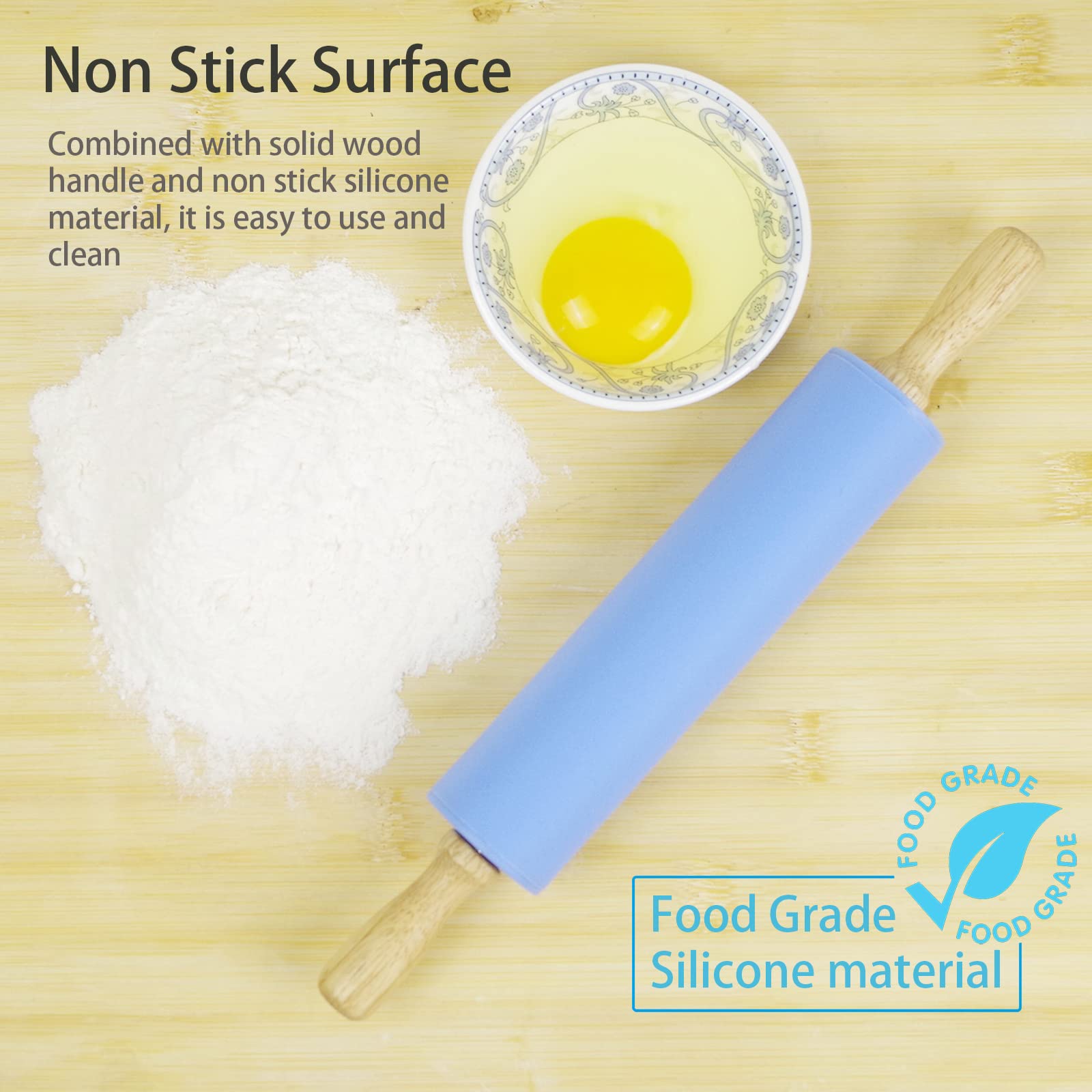 Remeel Silicone Rolling Pin For Baking Non-Stick Rolling Pin Dough Roller Wooden Handle Kitchen Accessories Pastry Roller