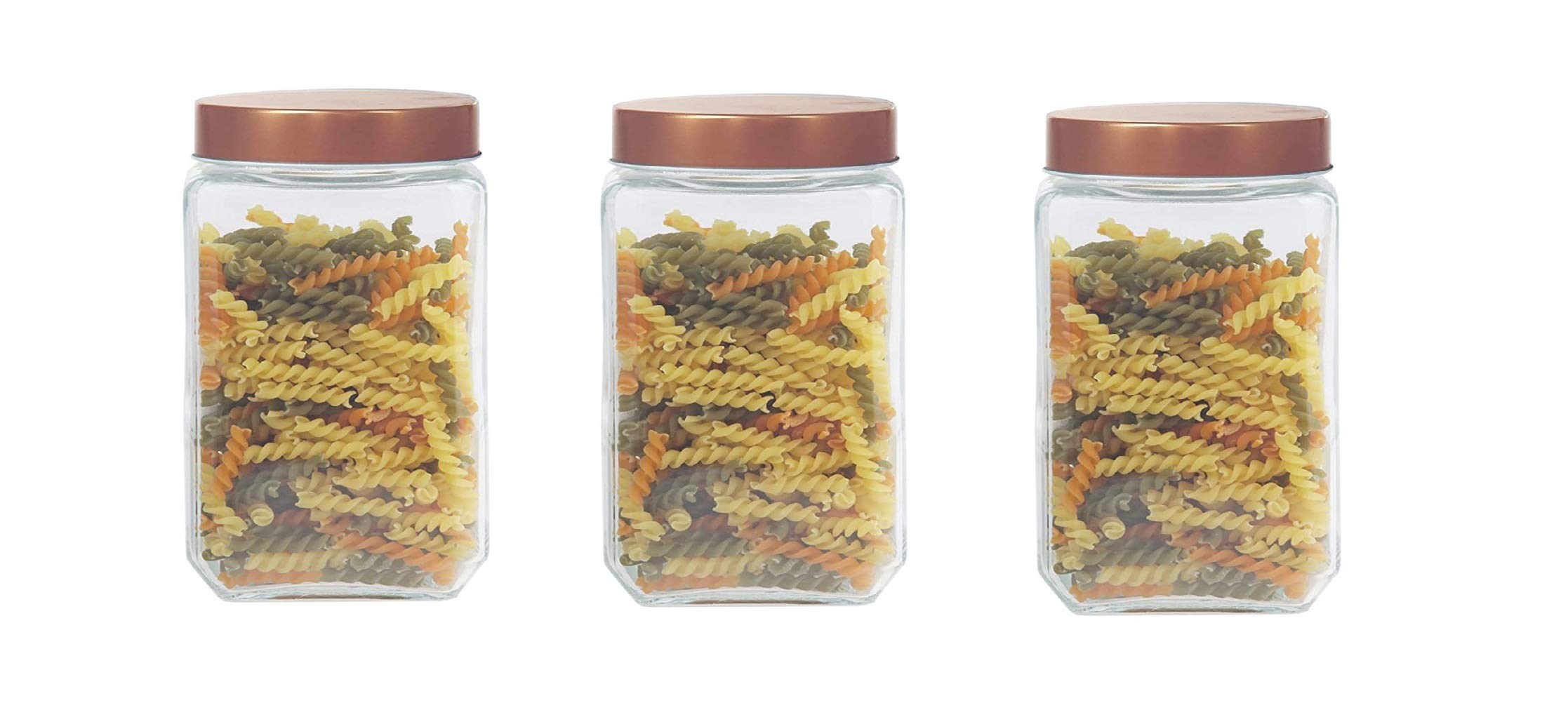 Homies, Transparent Storage Container Glass Jar With Rosegold Air Tight Lid, Kitchen Glass Canister (Square,700 Ml, 3 Pieces Set