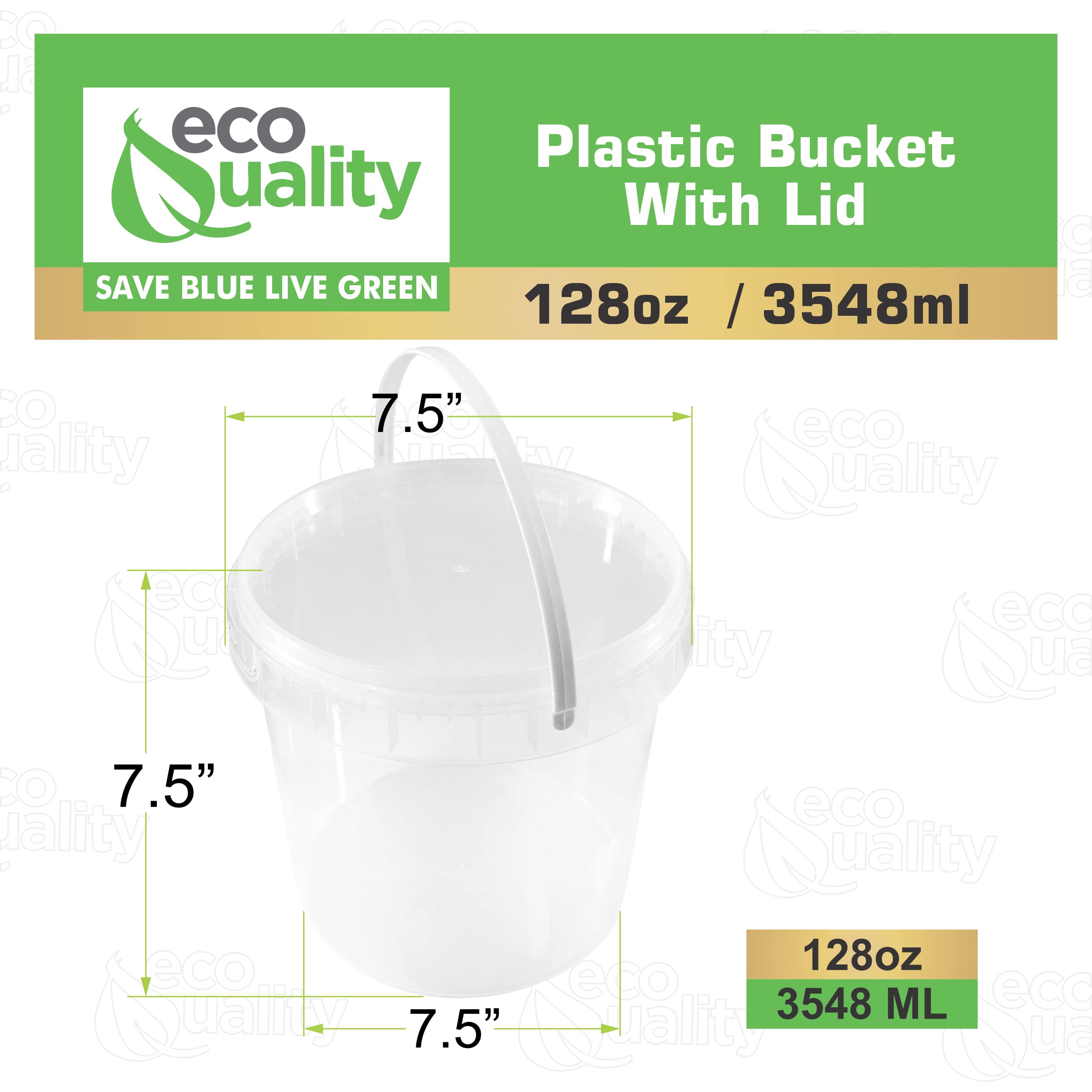 1 Gallon (128 Oz) Clear Plastic Bucket With Lid And Handle (1 Pack), Ice Cream Tub With Lids - Food Grade Freezer And Microwave