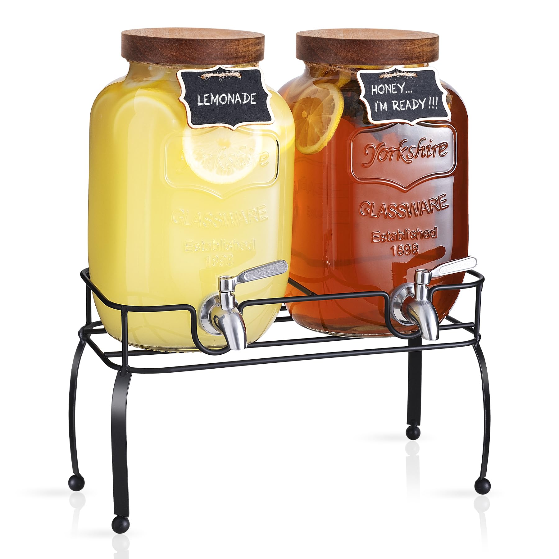 mustry Glass Drink Dispenser for Parties, 1 Gallon Beverage Dispenser with Stand and Spigot Solid Stainless Steel, Used as Lemon