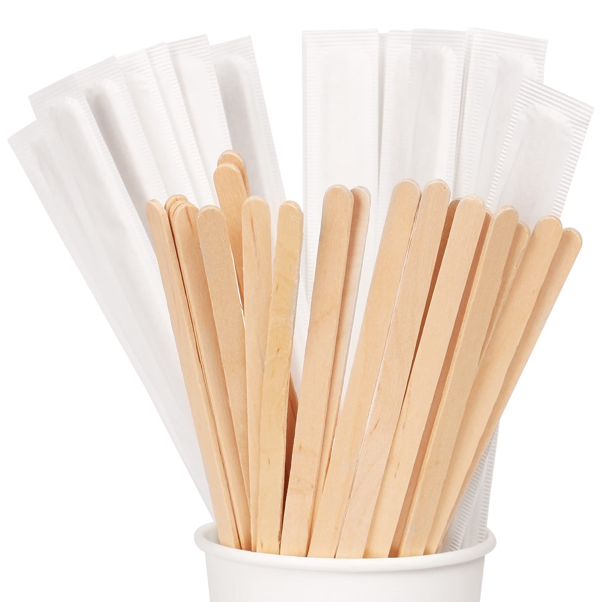 500 Pcs 7.5 Inch Paper Wrapped Coffee Stirrers  Individually Wrapped Coffee Stirrers  Wrapped Stir Sticks Disposable Wood Coffee Sticks for Coffee  Tea Gifts