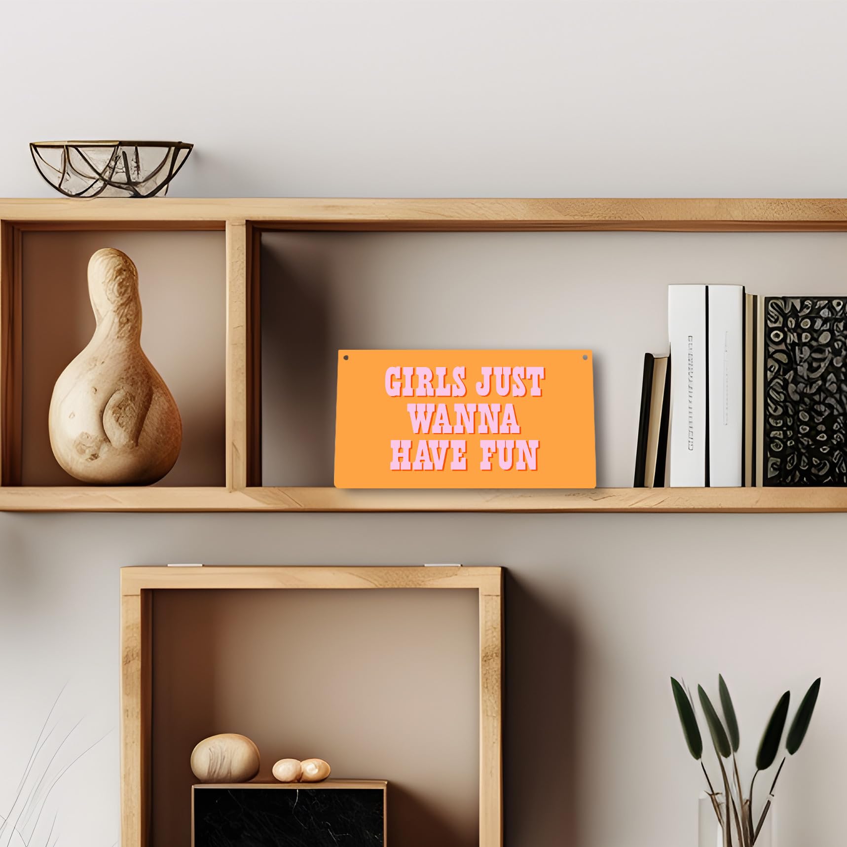 Hot Pink Preppy Girls Just Wanna Have Fun Printed Wood Plaque Sign Wall Hanging,Trendy Preppy Hanging Wall Signs for Girls Room