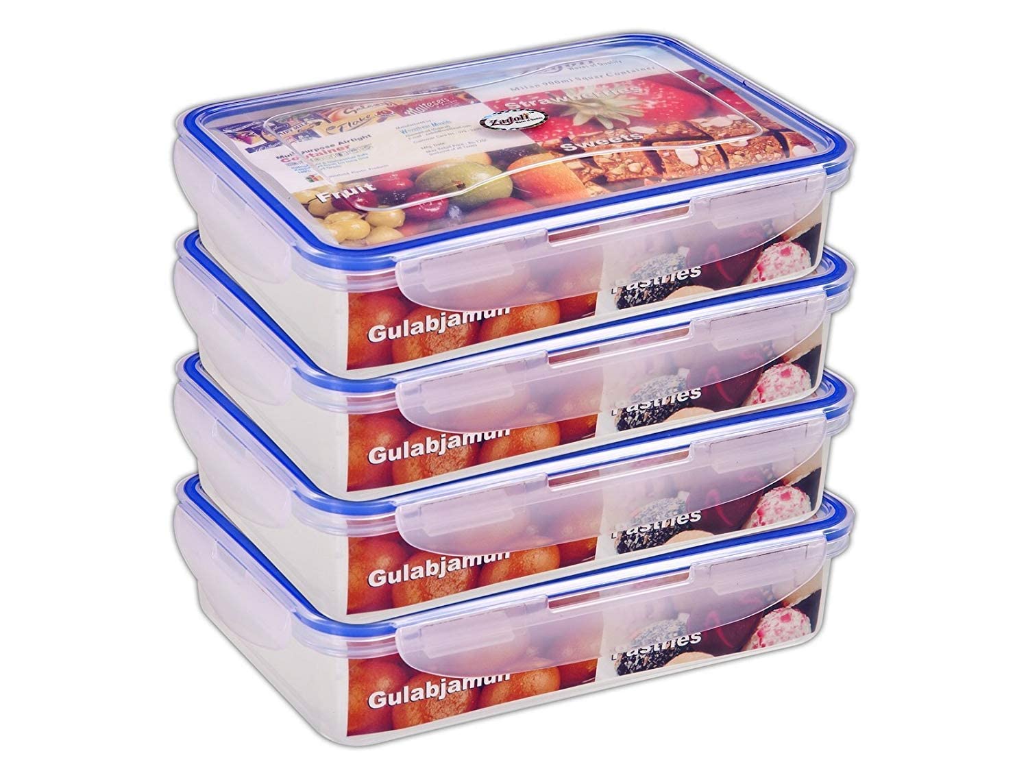 Spear Online 1Mlc900Sqrcont_D04 Plastic Air Tight Food Container  900 Ml, Set Of 4, Transparent