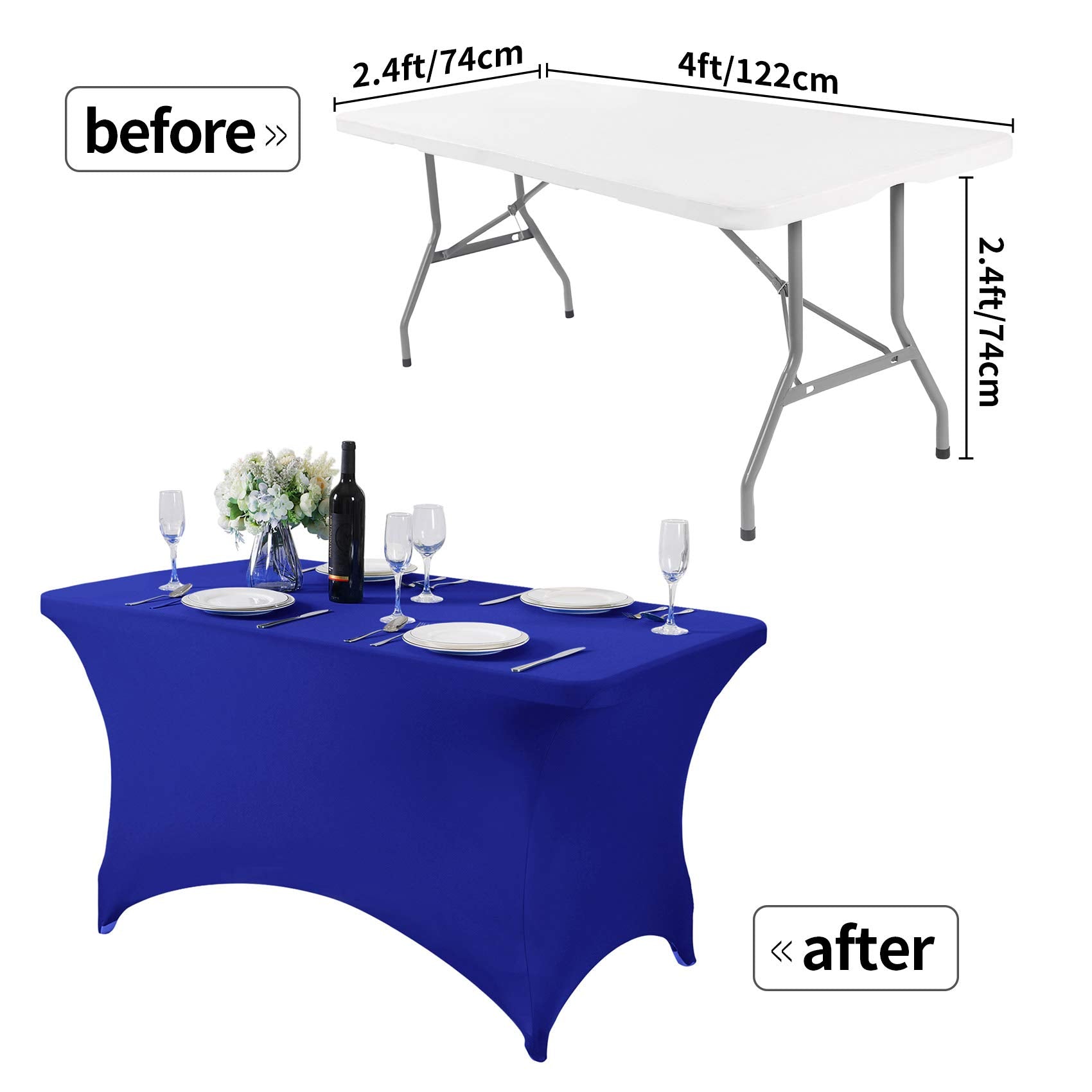 Hezuzo Spandex Table Cover For 4Ft Table Universal Fitted Stretch Tablecloth For Party, Banquet, Wedding And Events-Royal Blue