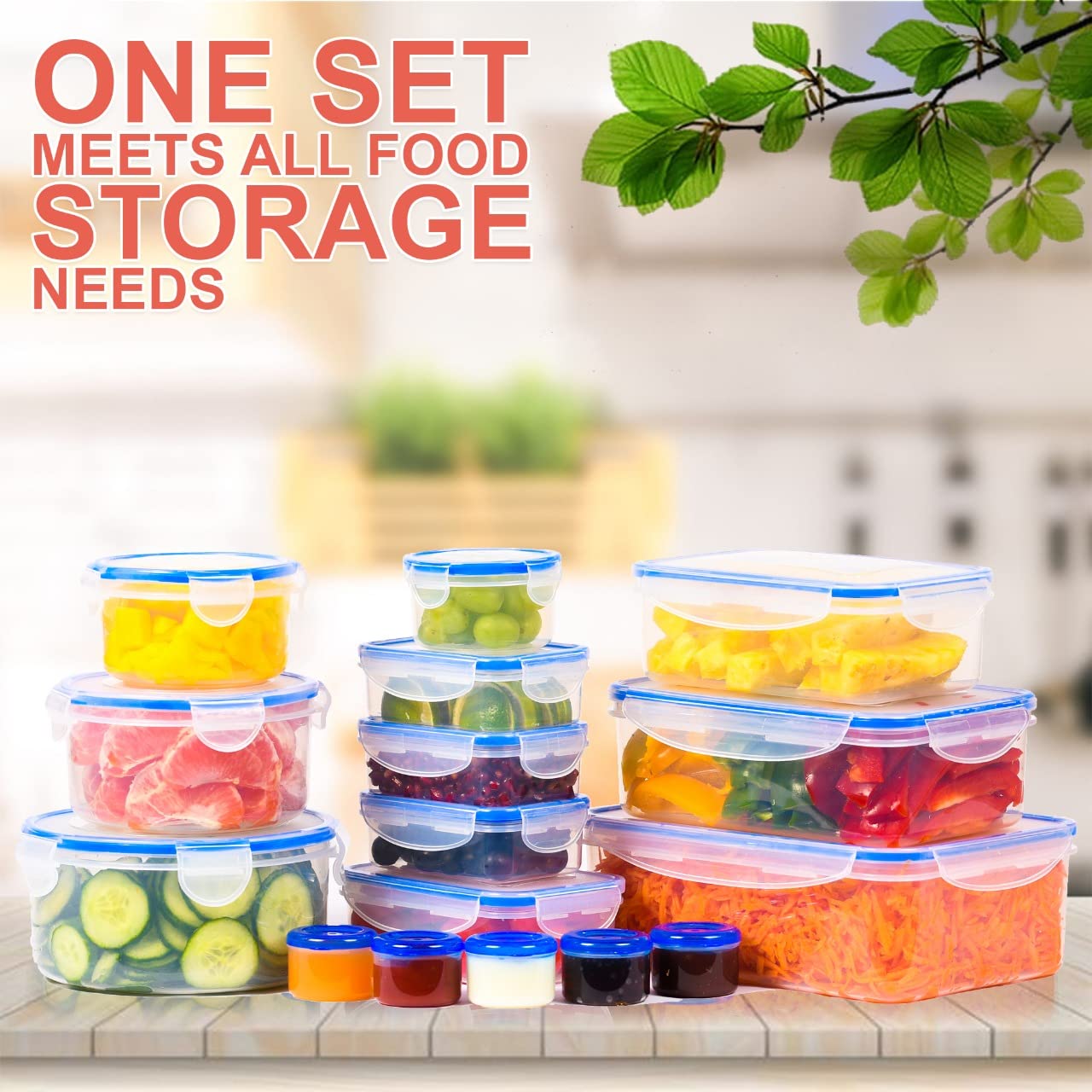 32 Pcs Large Plastic Food storage containers-85 oz to Sauces Box Stackable Kitchen storage bowls sets-BPA Free Leak proof with lids airtight-Microwave freezer safe lunch boxes