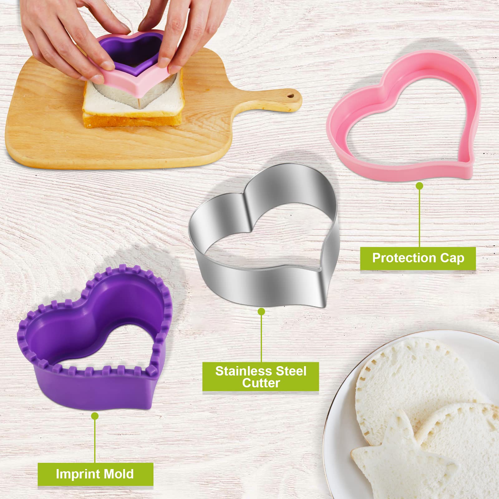 Taounoa Sandwich Cutter Set 34Pcs, 6Pcs Sandwich Cutter And Sealer And 18Pcs Fruit Cutters Shapes For Kids With 10Pcs Cute Anima