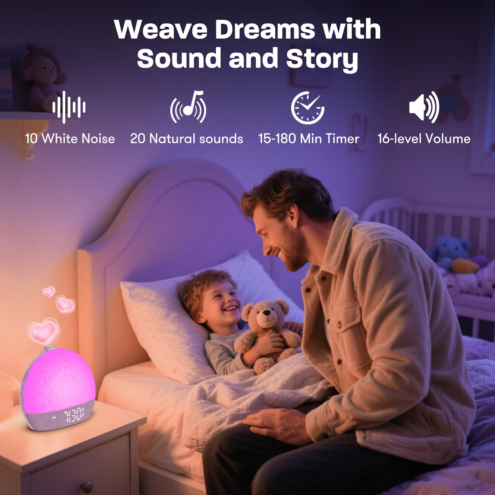 Wake Up Light Sunrise Alarm Clock, White Noise Sound Machine with 30 Soothing Sounds, Dimmable Night Lights, Sleep Aid, Snooze,