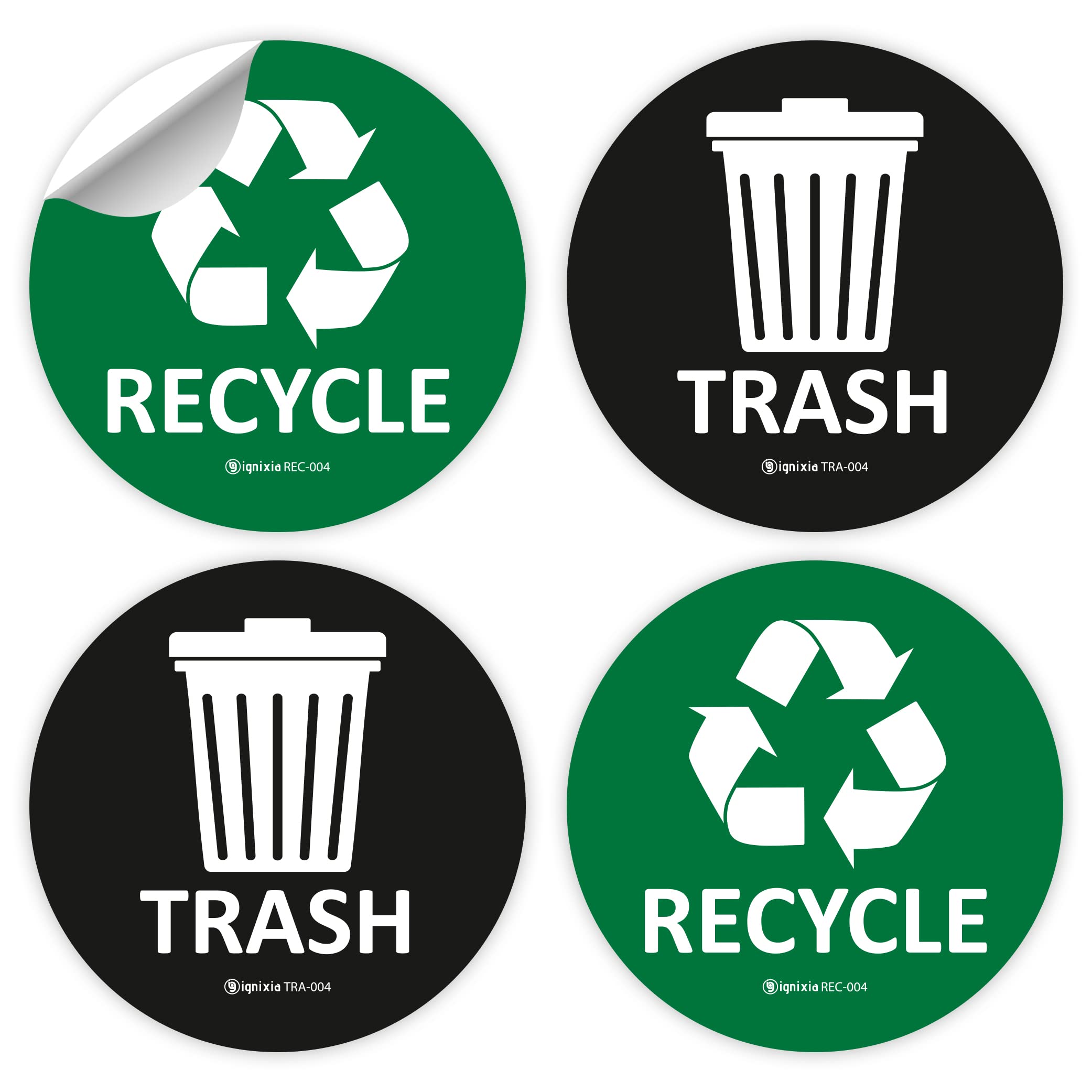 Ignixia (Pack Of 04) Recycle & Trash Stickers Indoor & Outdoor Trash Bin Decals Recycle & Trash Symbols Sticker 4 X 4 Inches Sel