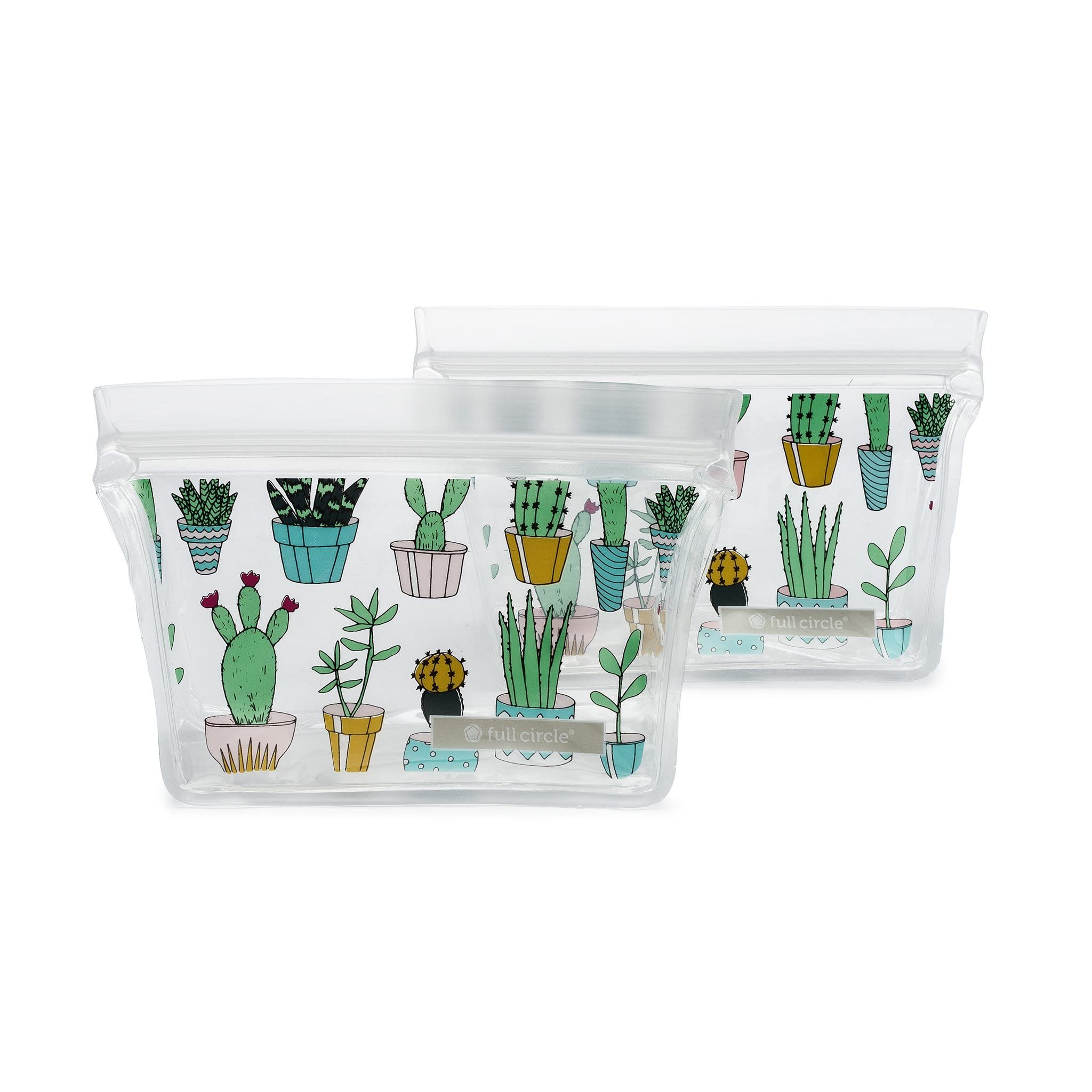 Full Circle Ziptuck Reusable Snack Bags - Multi-Use Leak-Free Food-Safe Storage Bags - Bpa-Free - Set Of 2, Cactus Party