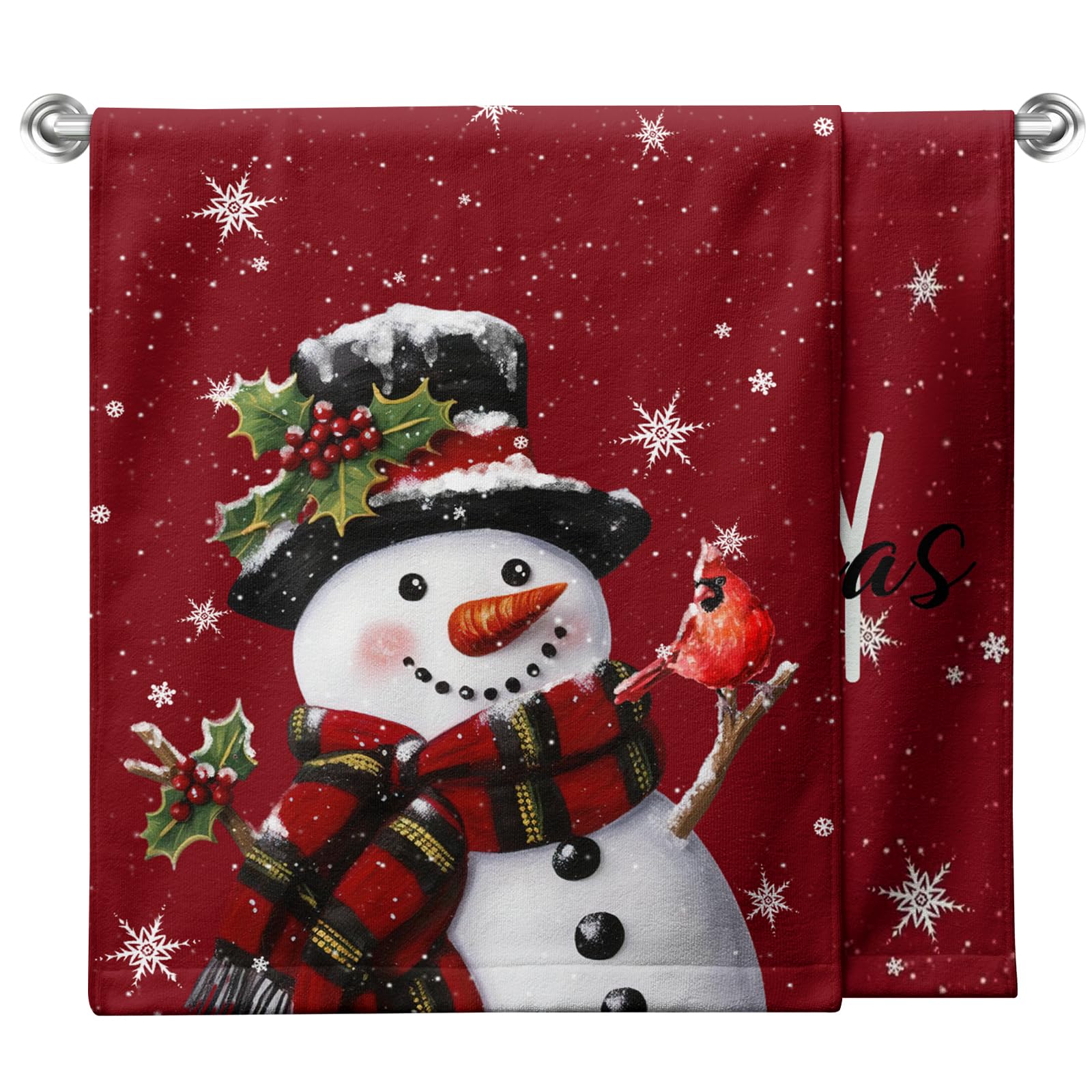 Lealeg Merry Christmas Snowman Kitchen Dish Towels Winter Hand Towels For Bathroom Set Of 2 Xmas Snow Holiday Bathroom Towel Sof
