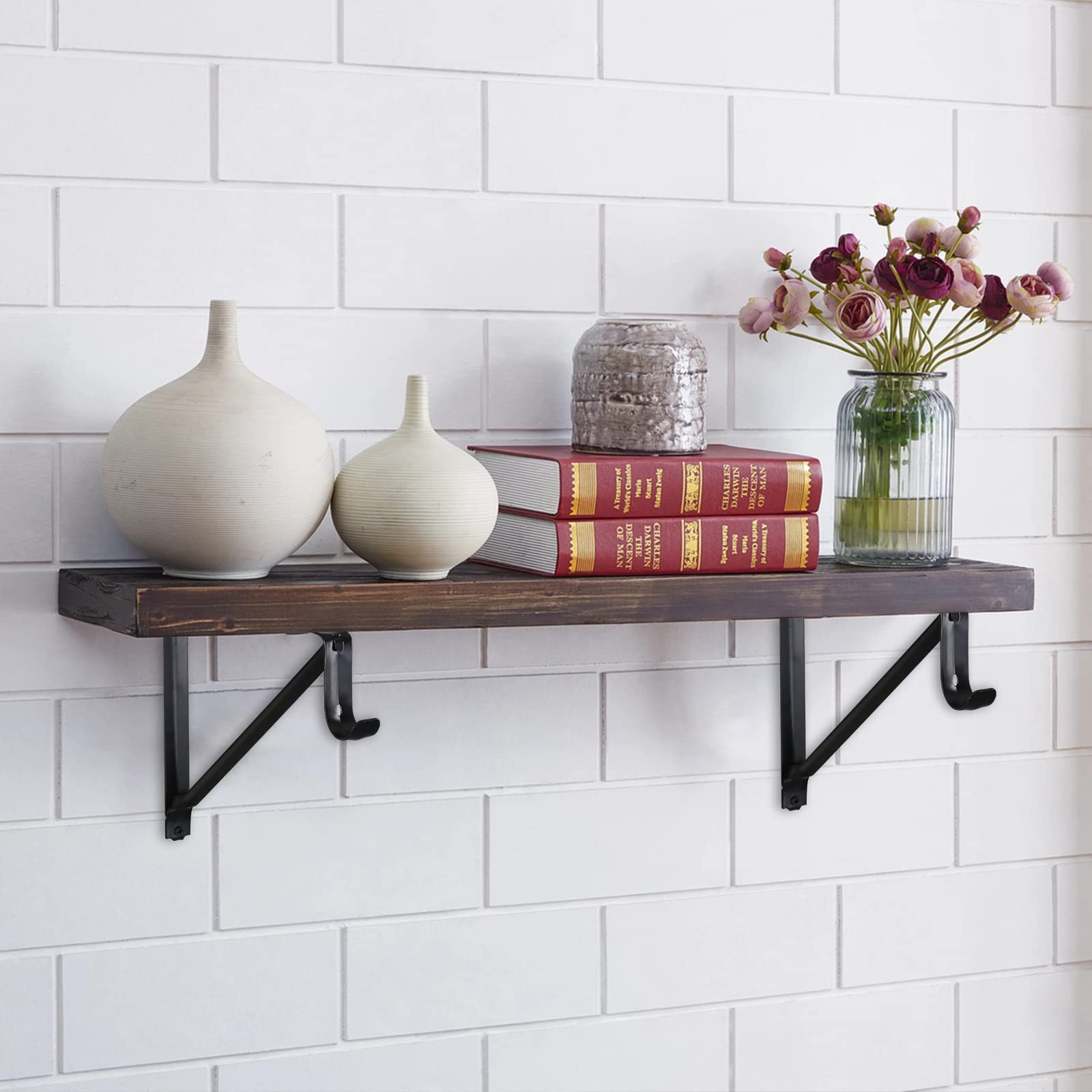 Home Master Hardware Heavy Duty Closet Shelf & Rod Brackets, Wall Mounted Closet Shelves Bracket With Rod Shelving Support, Blac