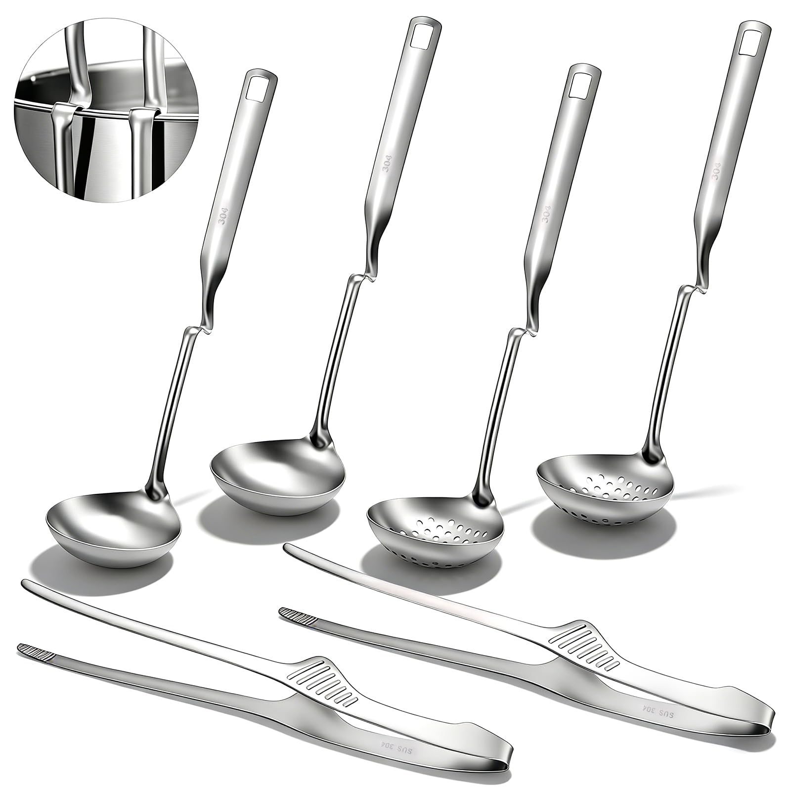 AOZUO 6 Pcs Hot Pot Utensils Kit with Soup Ladle Strainer Scoops BBQ Tongs