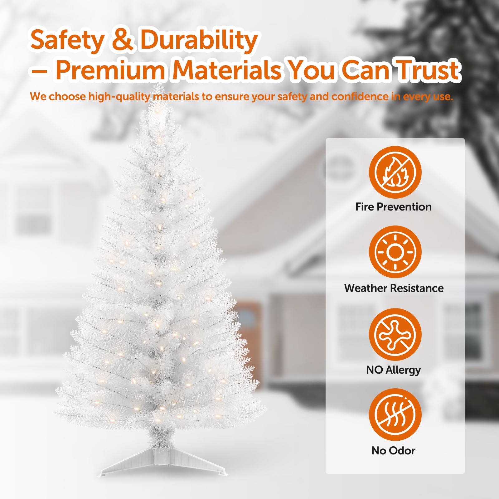 Santanelo 4ft Lighted Artificial White Christmas Tree with Light, Small Artificial Xmas Tree, Not Pre-lit White Pine mini Trees