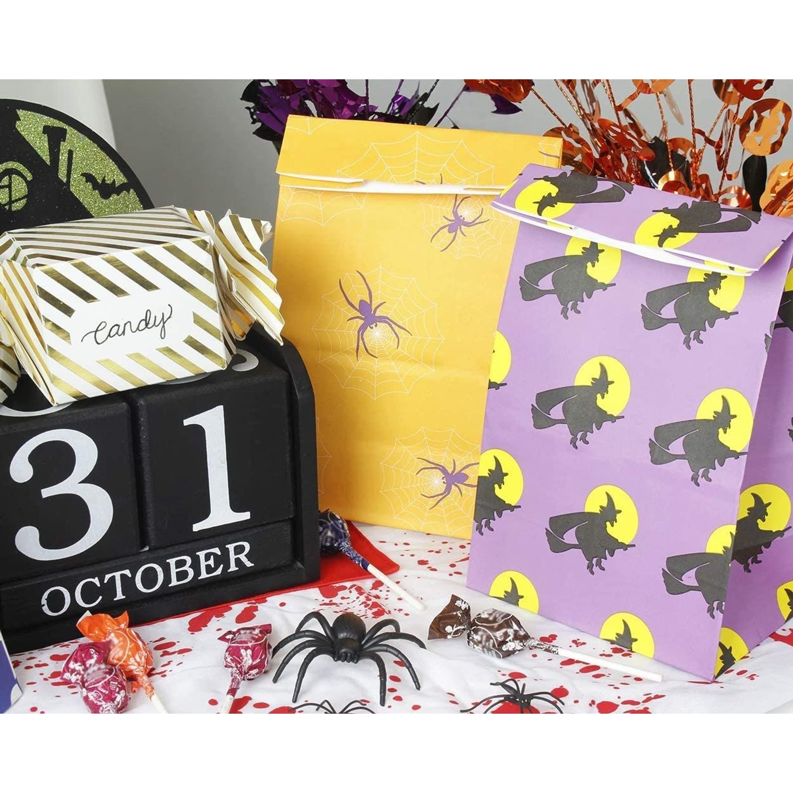 Blue Panda - 36-Pack Halloween Party Trick Or Treat Paper Goodie Candy Bags, 6 Designs, 5.1 X 8.75 X 3.25 Inches