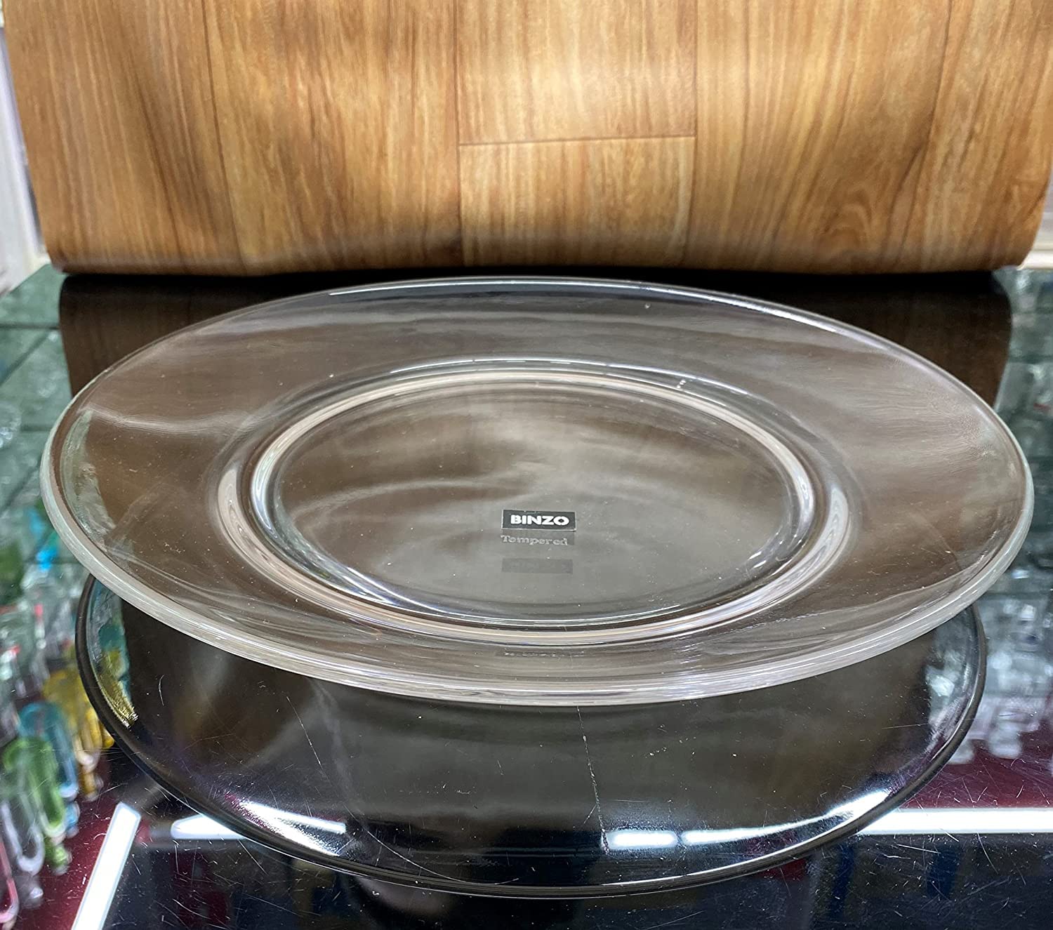 Binzo Glass Dinner Plates, Set Of 6, 10 Inch, Big Full Size Plate For Eating Dinner, Clear, Microwave & Dishwasher Safe, Transpa