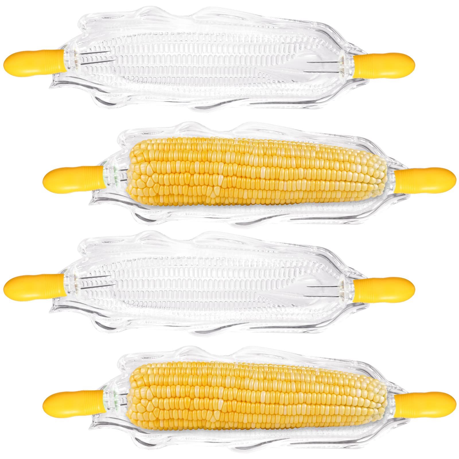 12 Pieces Corn Cob Holders And Dish Set Transparent Dish Stainless Steel Skewer Needle Bbq Tool And Plastic Corn Tray
