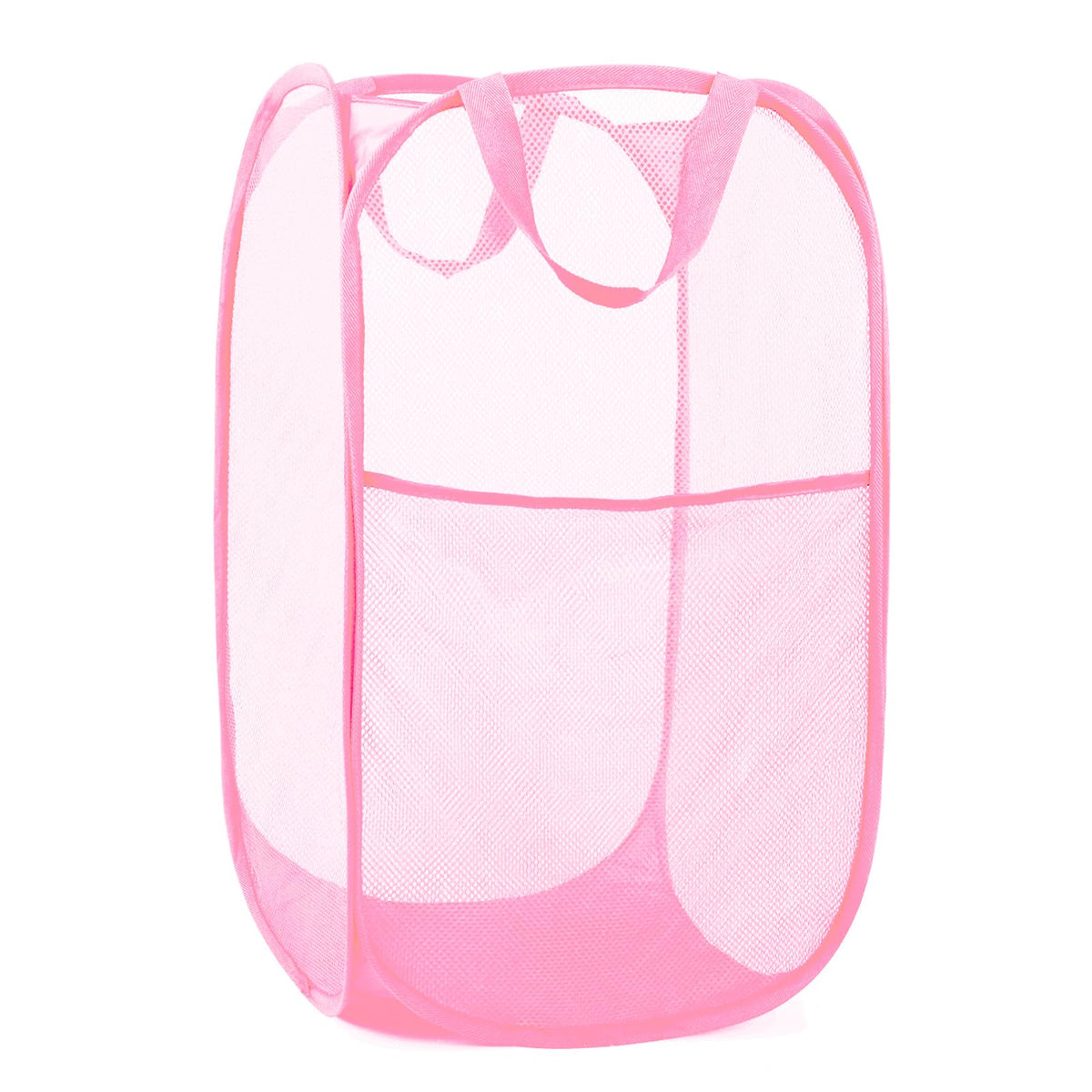 Durable Collapsible Laundry Baskets - Reinforced Mesh Pop Up Laundry Hamper With Side Pocket, Foldable Clothes Storage Hamper Wi
