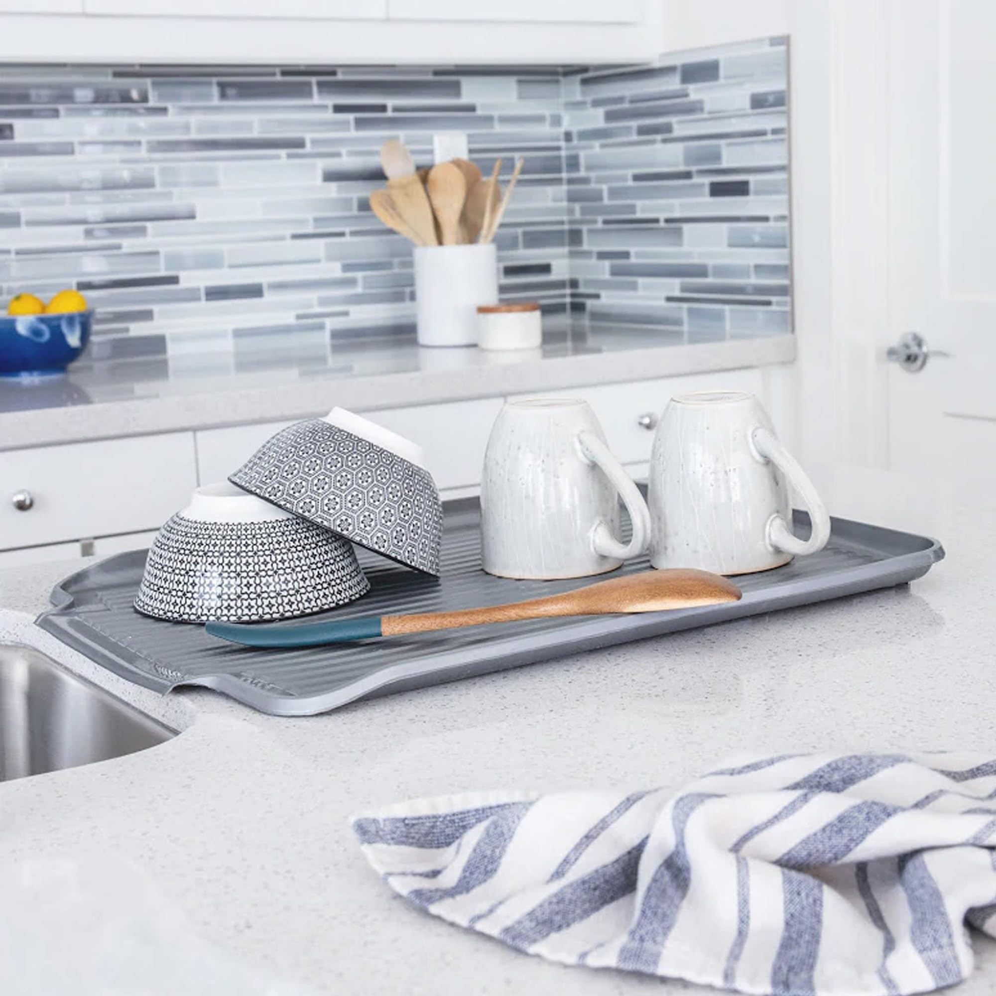 Better Houseware Drain Boards For Kitchen Counter Metallic Silver Dish Drainer Mat Shields Countertops From Water Damage 19.5 X