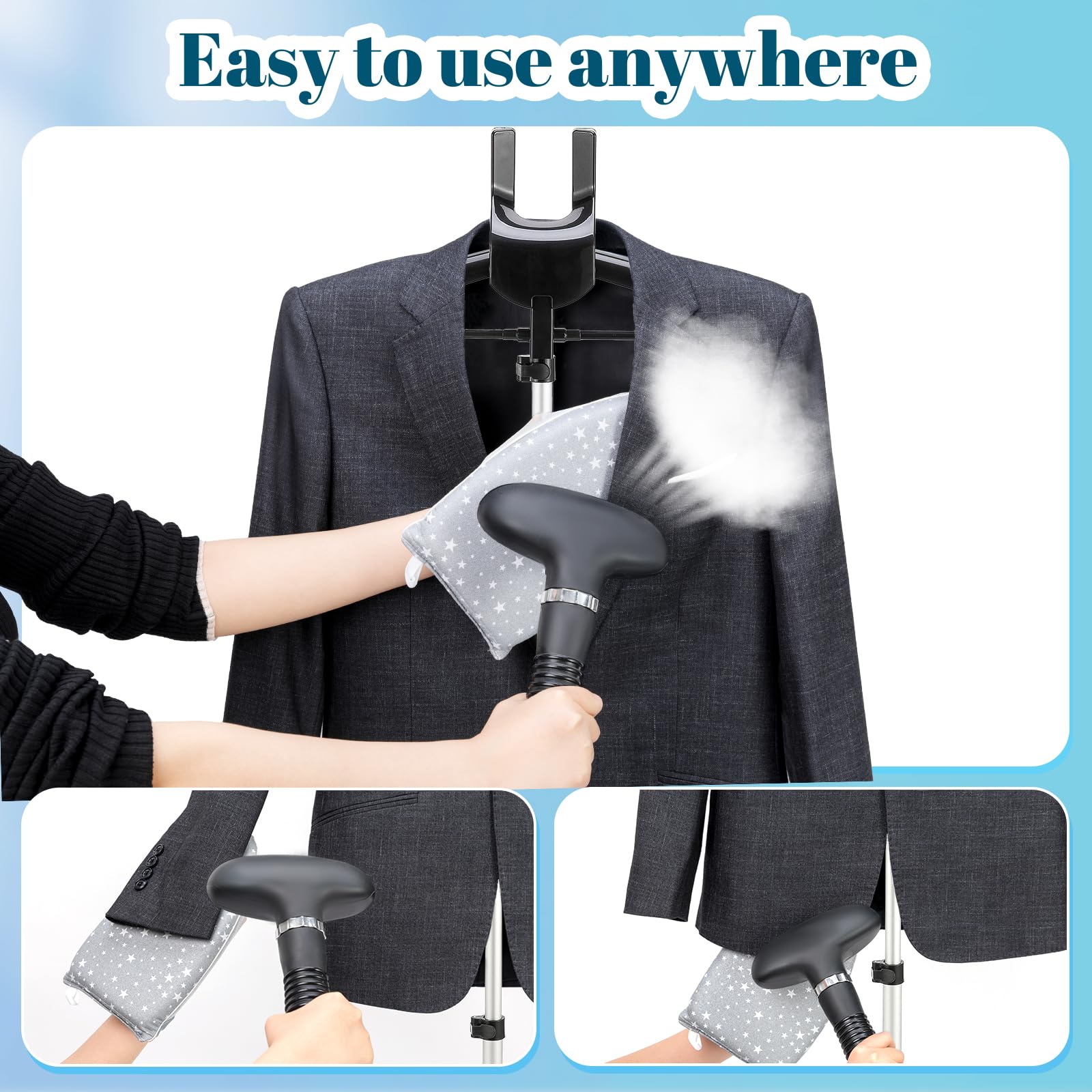 Cinpiuk Garment Steamer Rack & Garment Steamer Ironing Glove For Steaming Clothes, Adjustable Garment Hanger Standing Handled Mi