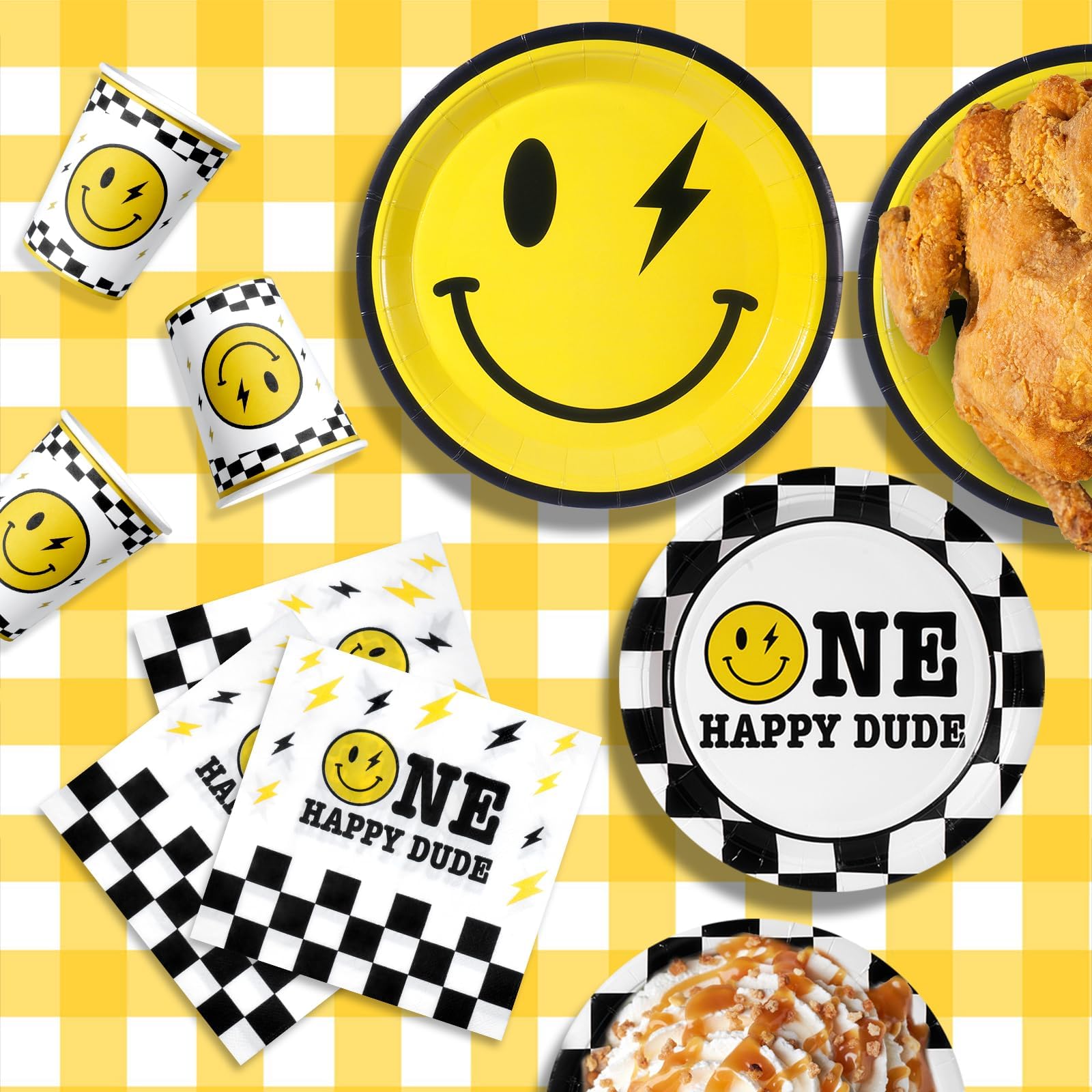 One Happy Dude Birthday Plates Yellow Smile Face Party Plates One Happy Dude Paper Plates Cups Napkins Decor Disposable Party Fa