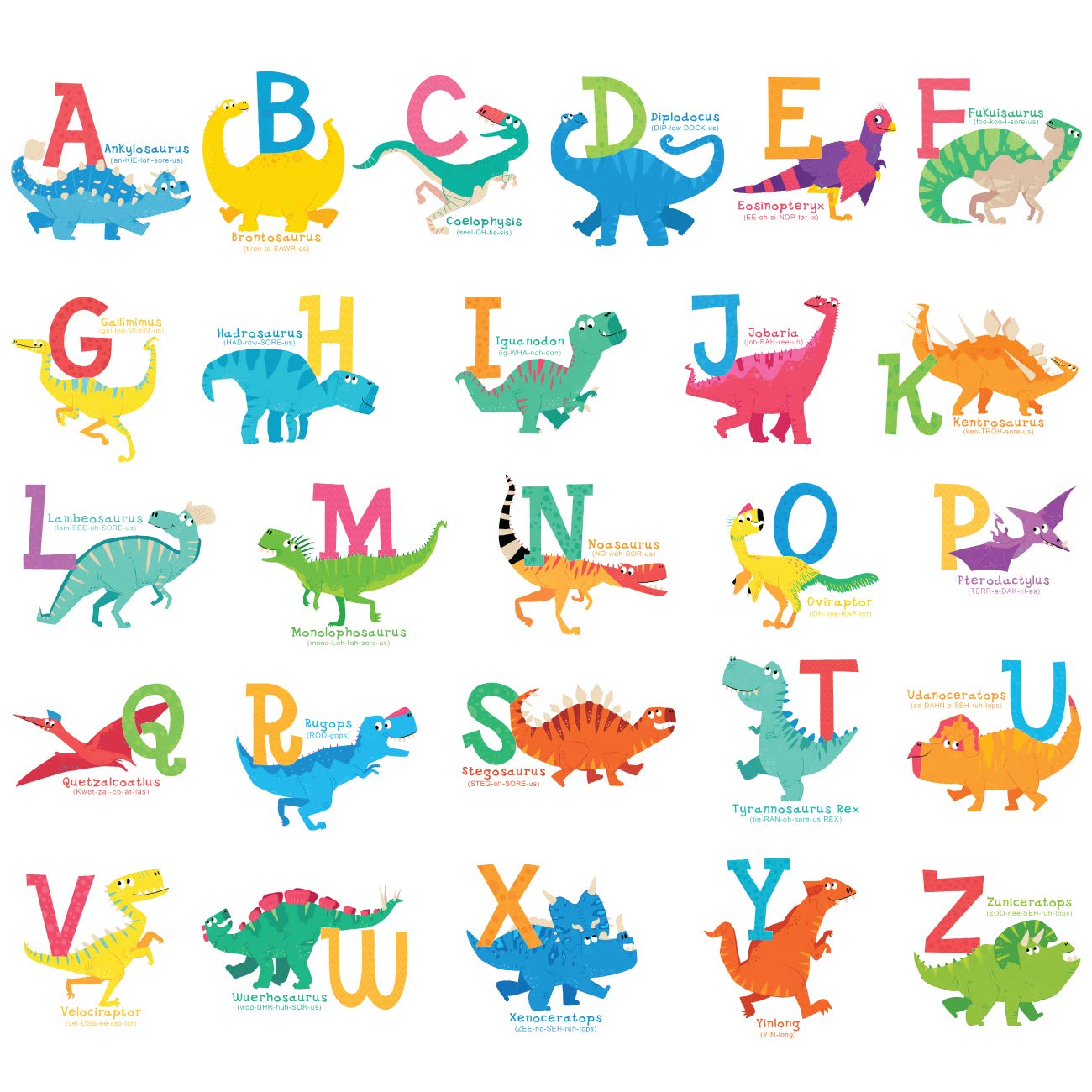 Decowall Ds-8033 A-Z Dinosaur Alphabet (Small) Kids Wall Stickers Decals Peel And Stick Removable For Nursery Bedroom Living Roo