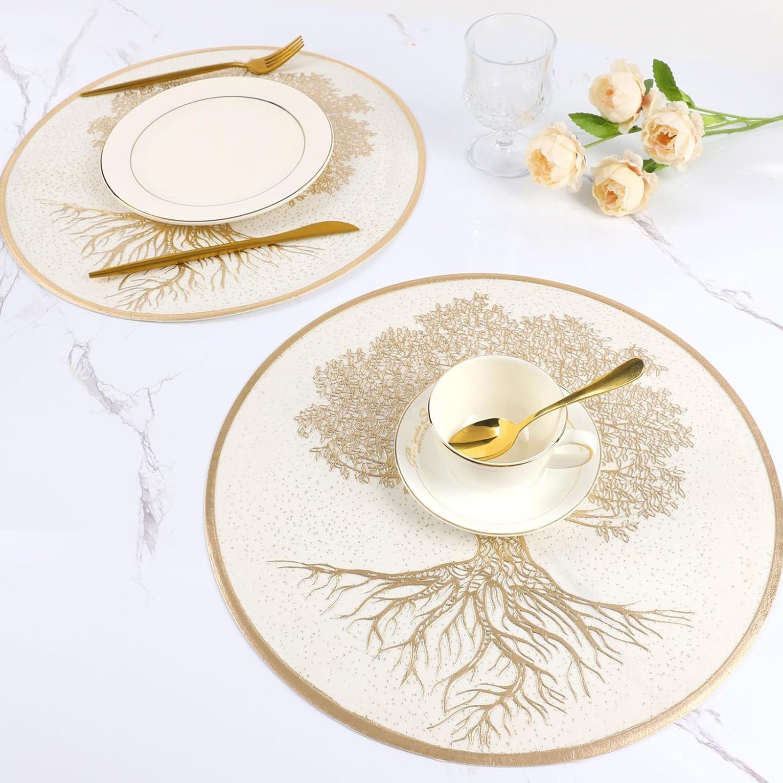 Tied Ribbons Pvc Round Table Mat Placemats For Dining Table Kitchen Mats Nonslip Heat Resistant Wipeable Washable Outdoor Indoo