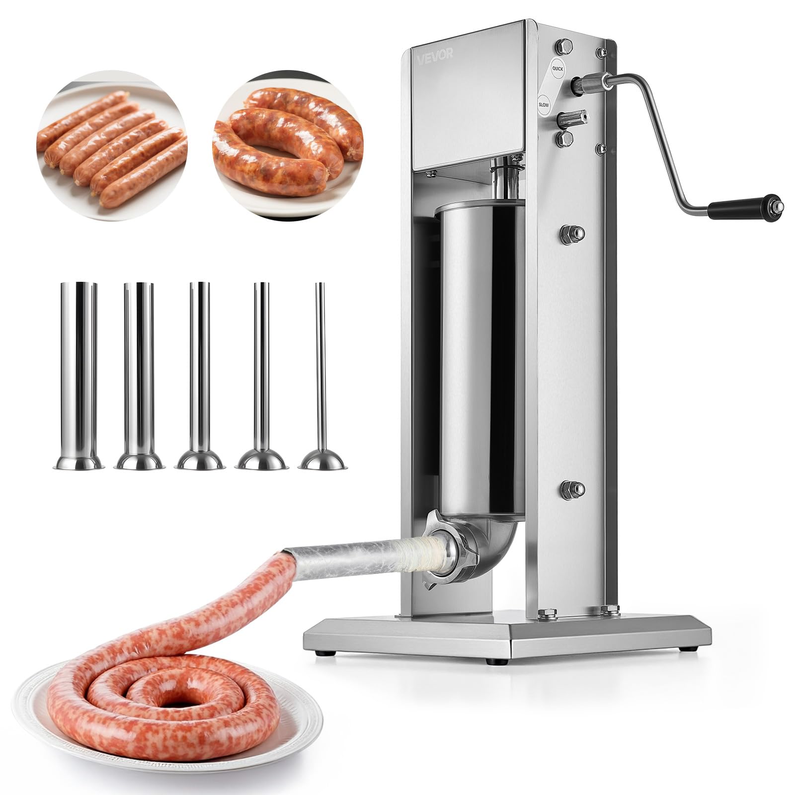 VEVOR Manual Sausage Stuffer, 11 LBS / 5 L Vertical Meat Stuffer, Dual-Speed Sausage Casing Meat Filling Machine, Stainless Stee