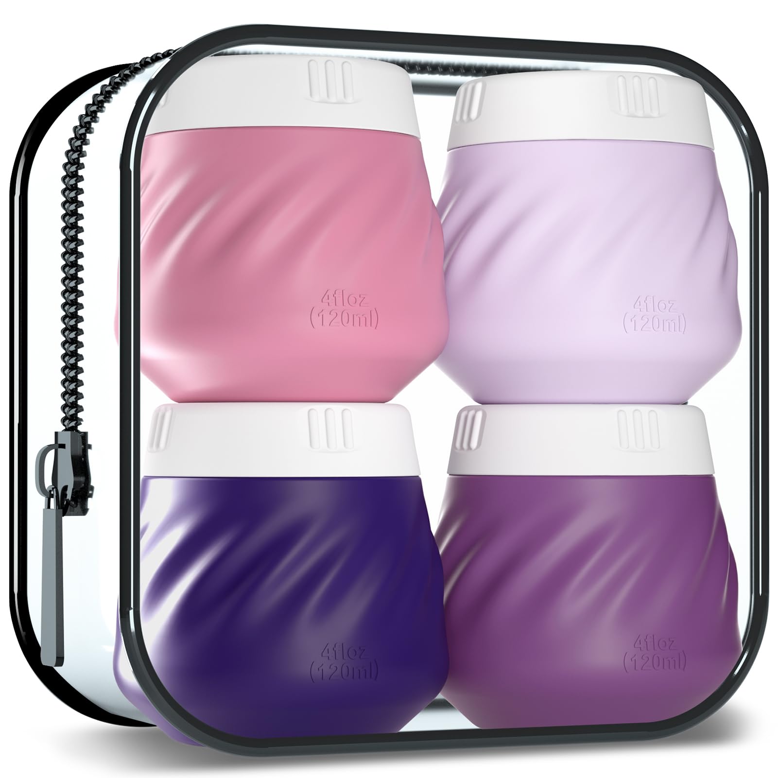 Gemice 4 Oz Travel Size Containers For Toiletries, 4-Pack Leak-Proof Silicone Slime Jars With Lids, Bpa Free Small Round Cosmeti