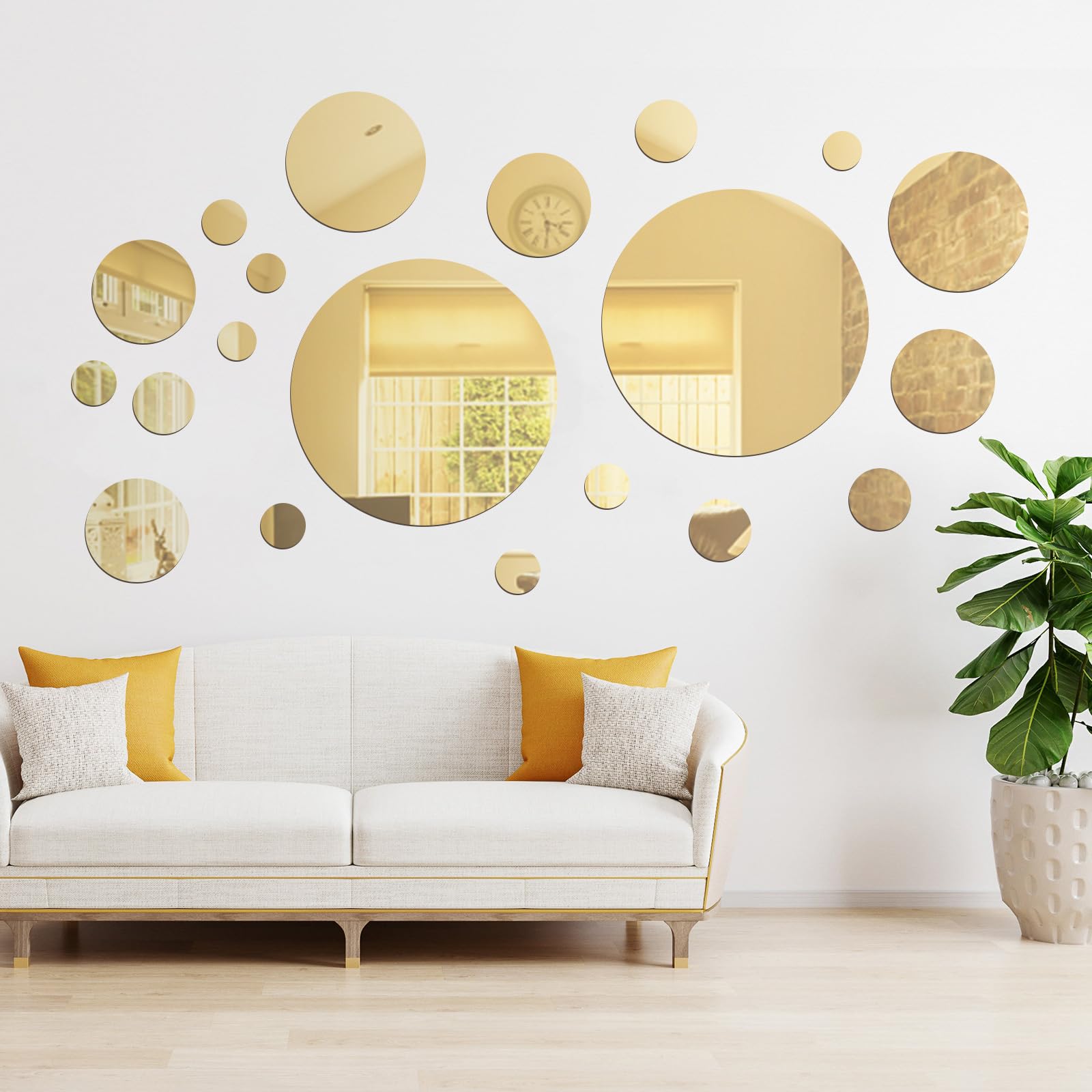 Shappy 32 Pcs Acrylic Mirror Wall Stickers Removable Round Wall Decal Circle Mirror Tiles For Home Bathroom Living Room Bedroom