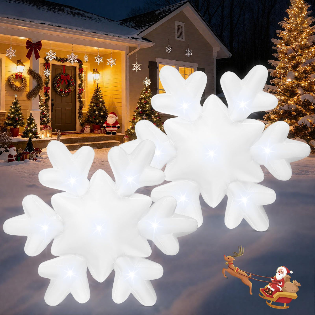 2 PCS Christmas Inflatable Snowflake 4.2 FT Giant Blow Up Snowflakes B ...