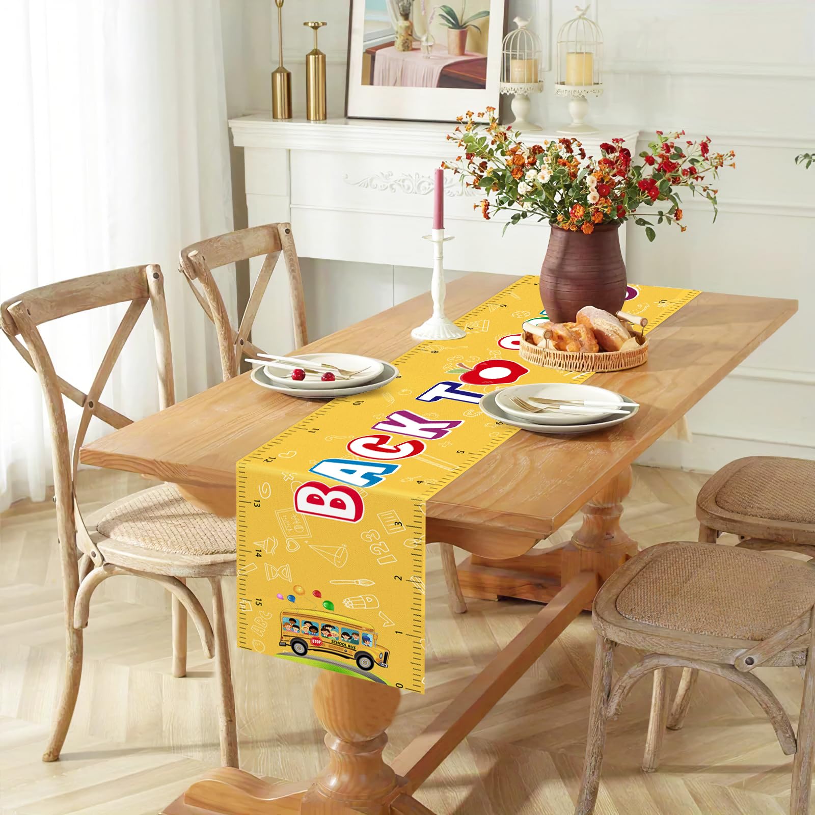Back To School Table Runner, Ruler Table Runner Back To School Decorations For The Home, Back To School Table Cloth For Classroo