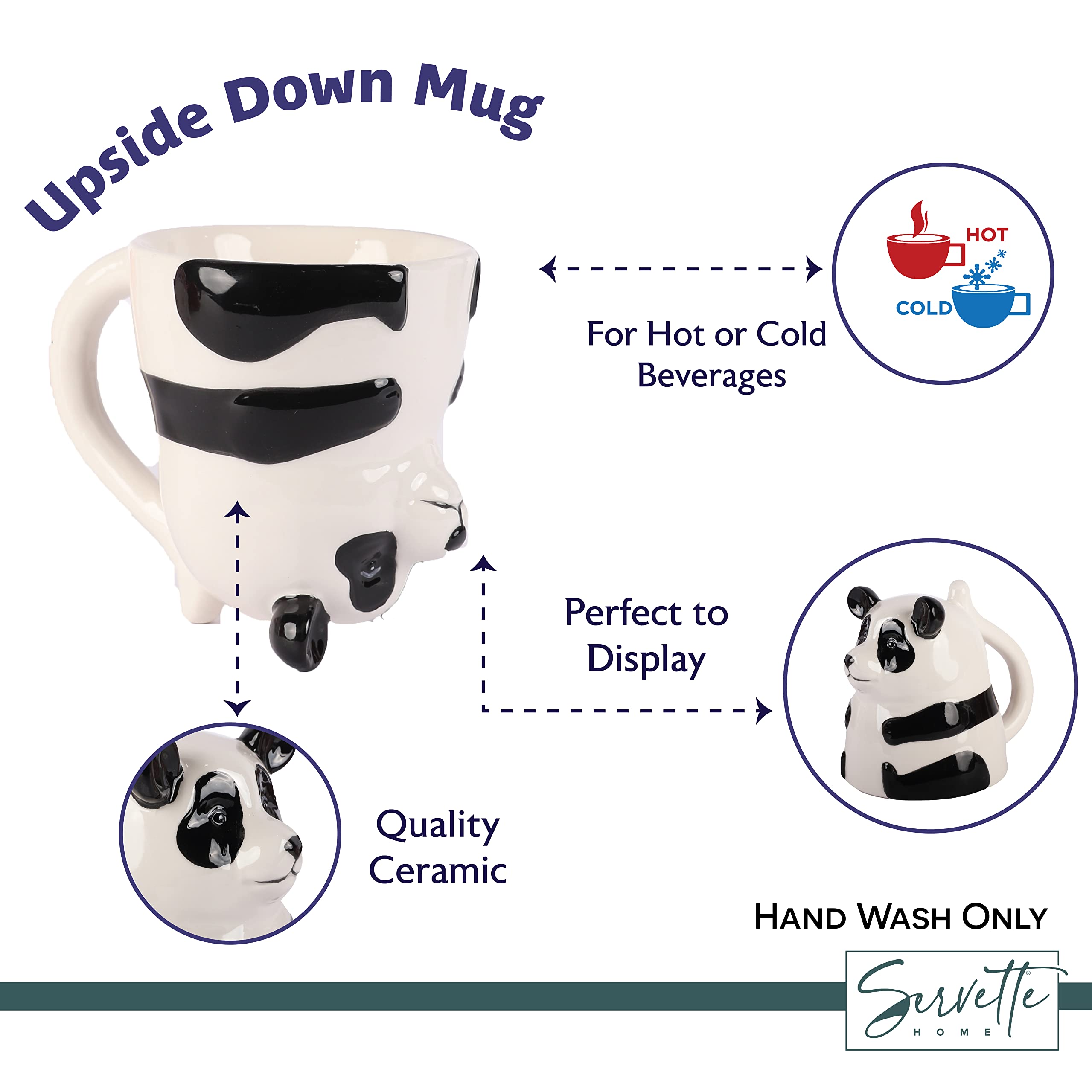 Servette Home Panda Mug 10 oz Ceramic Upside Down Panda Bear Coffee Mug