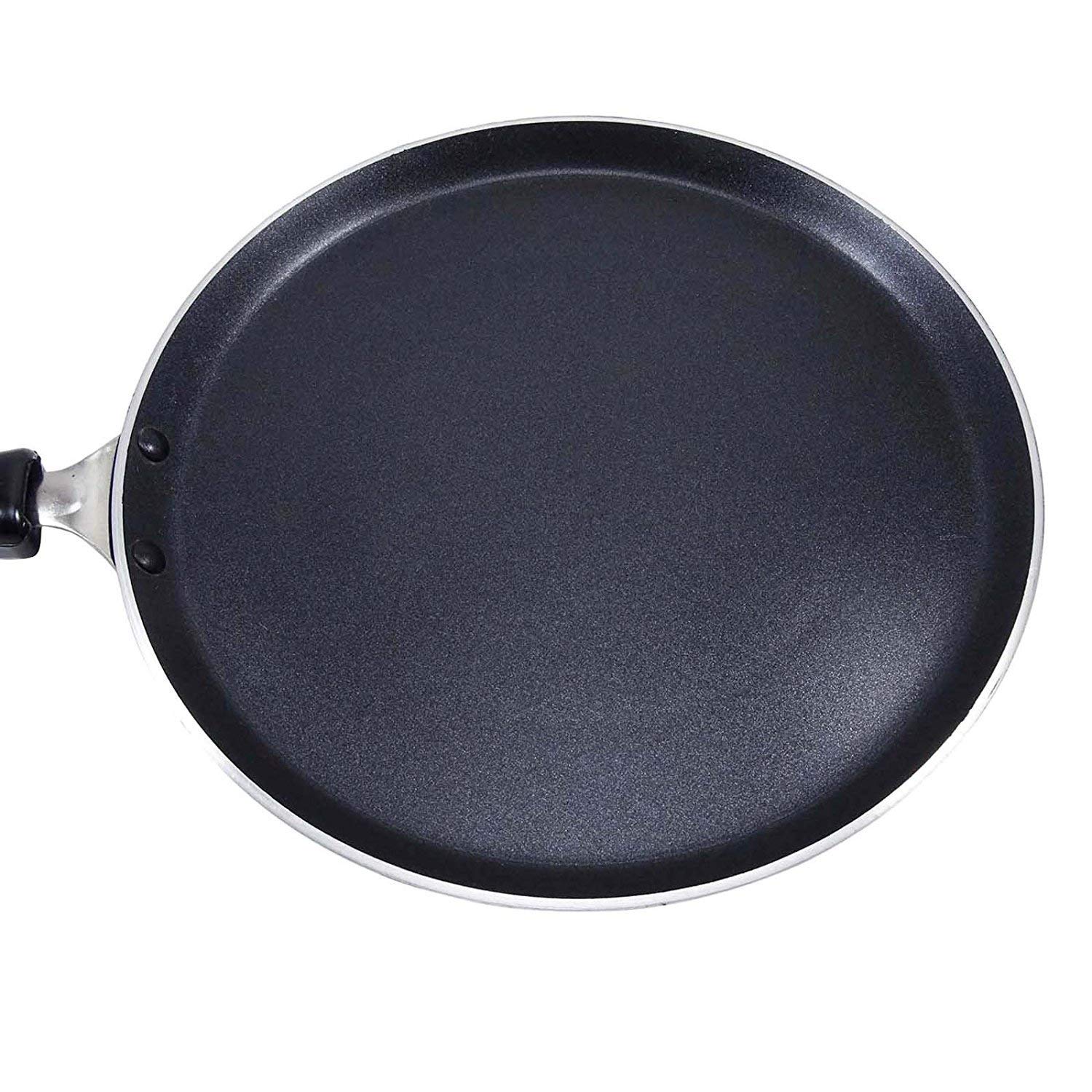 Dosa Pan,Nonstick Dosa Tawa / Griddle, Roti-Chapati Tawa,2.6 Mm Thickness, Black With 1-Piece Scrubber & 1-Piece Wooden Spatula