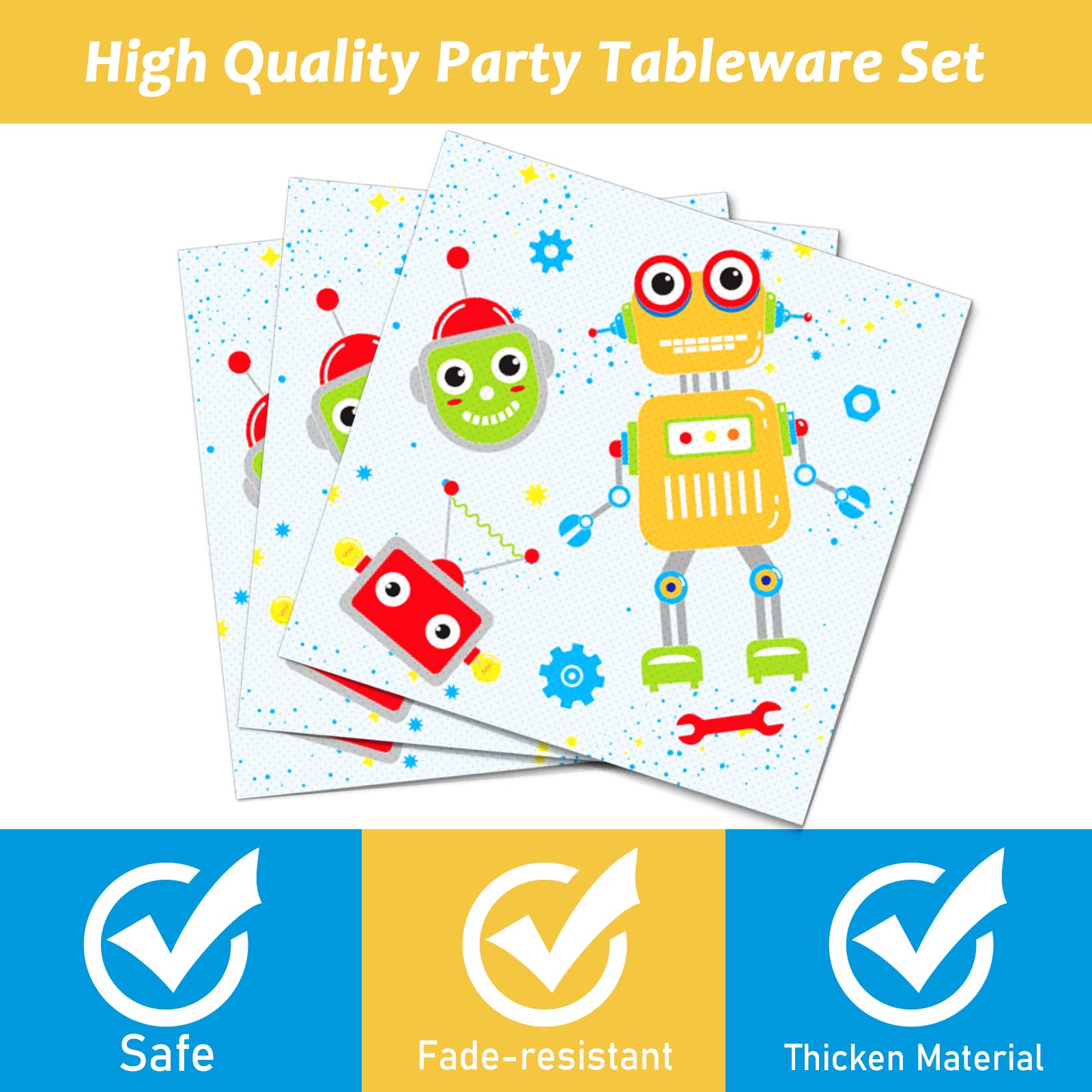 96pcs Robot Birthday Party Supplies Pack Robot Party Plates Napkins Forks Kit Disposable Tableware Set Robots Theme Party Baby Shower Decorations Favors For Boy  Serve 24