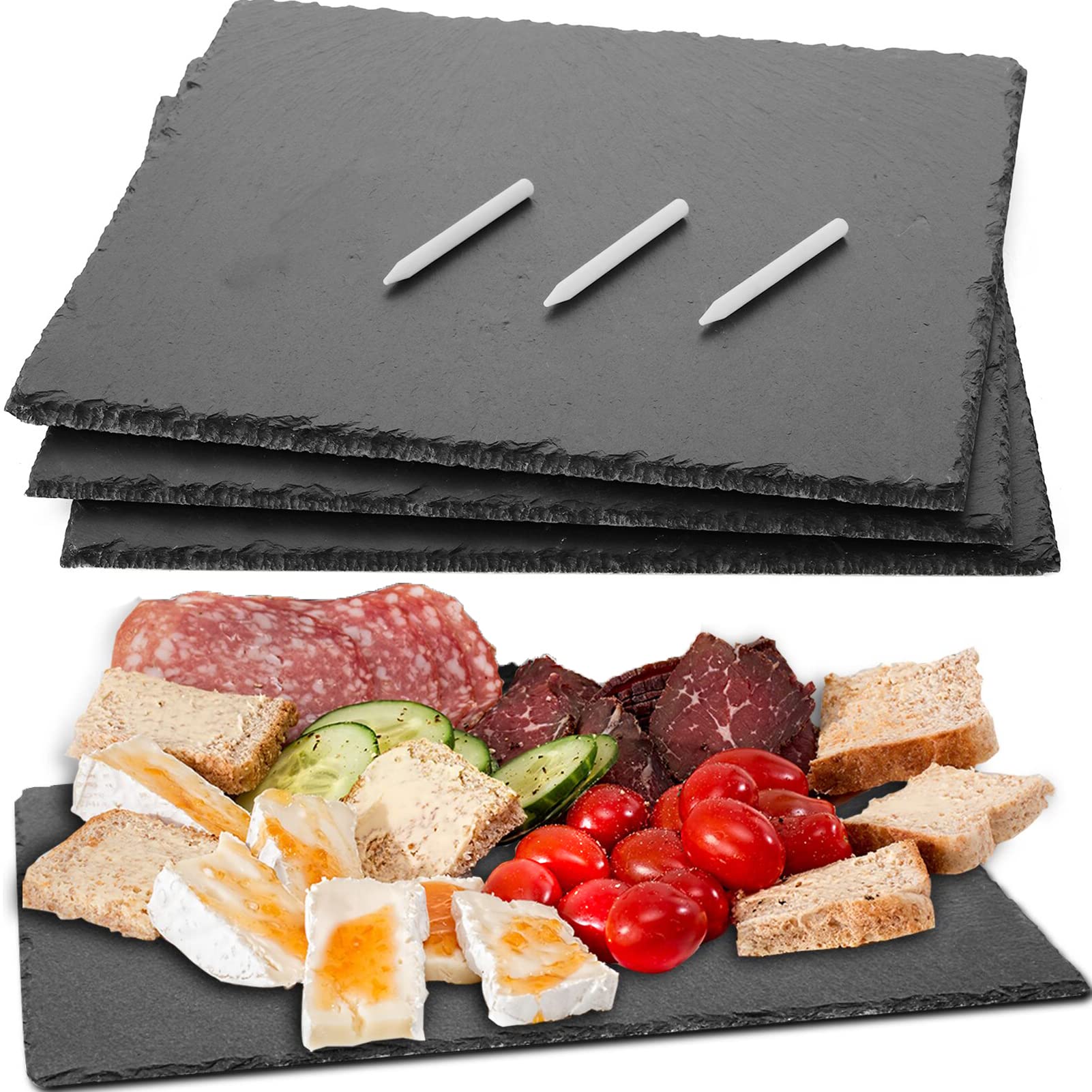 Maprial 12 X 10 In 4 Pack Slate Cheese Boards, Black Stone Plates Charcuterie Boards Gourmet Serving Tray Cheese Platter Display