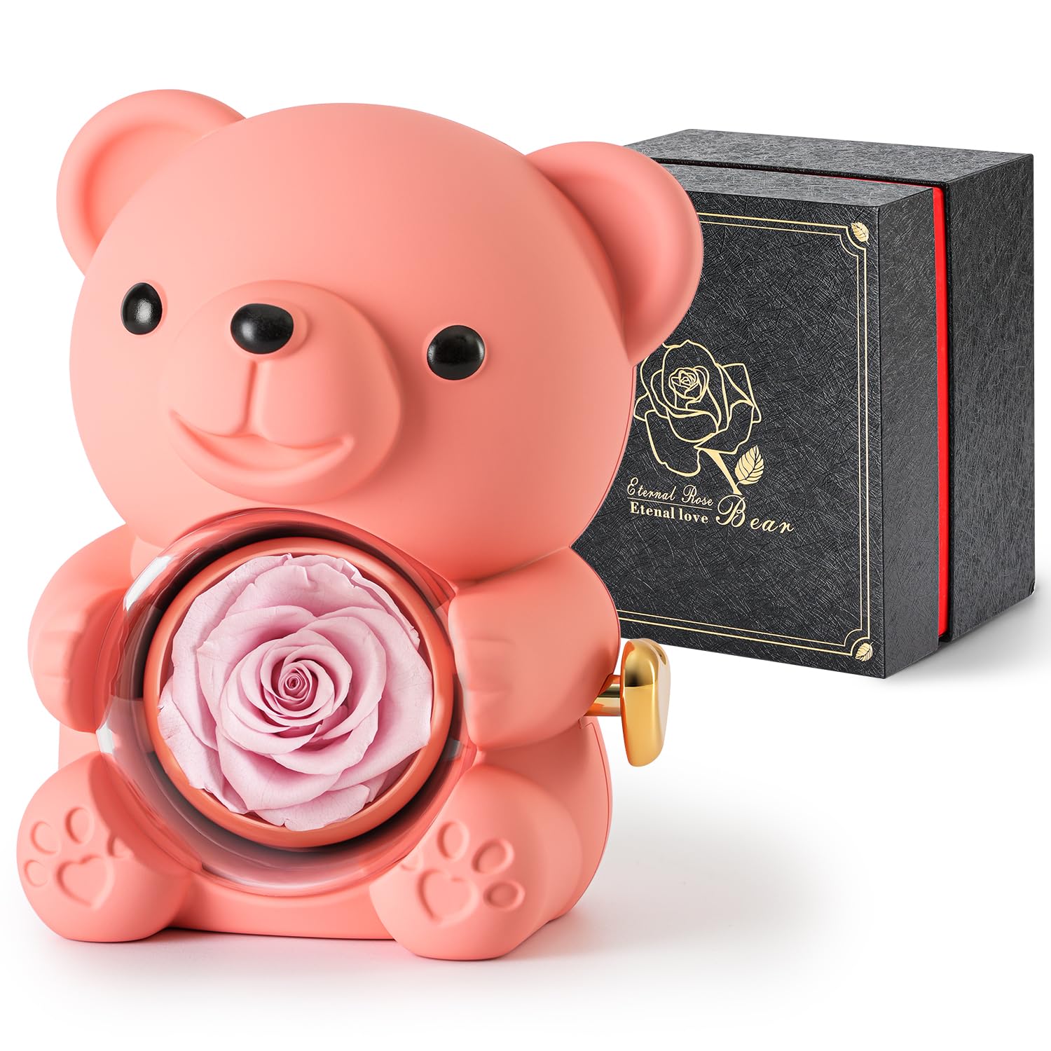 Cute Teddy Bear with Preserved Rose - A Real Rose Flower in Bear with Elegant Gift Box - Romantic Gift for Her in Mother s Day, 