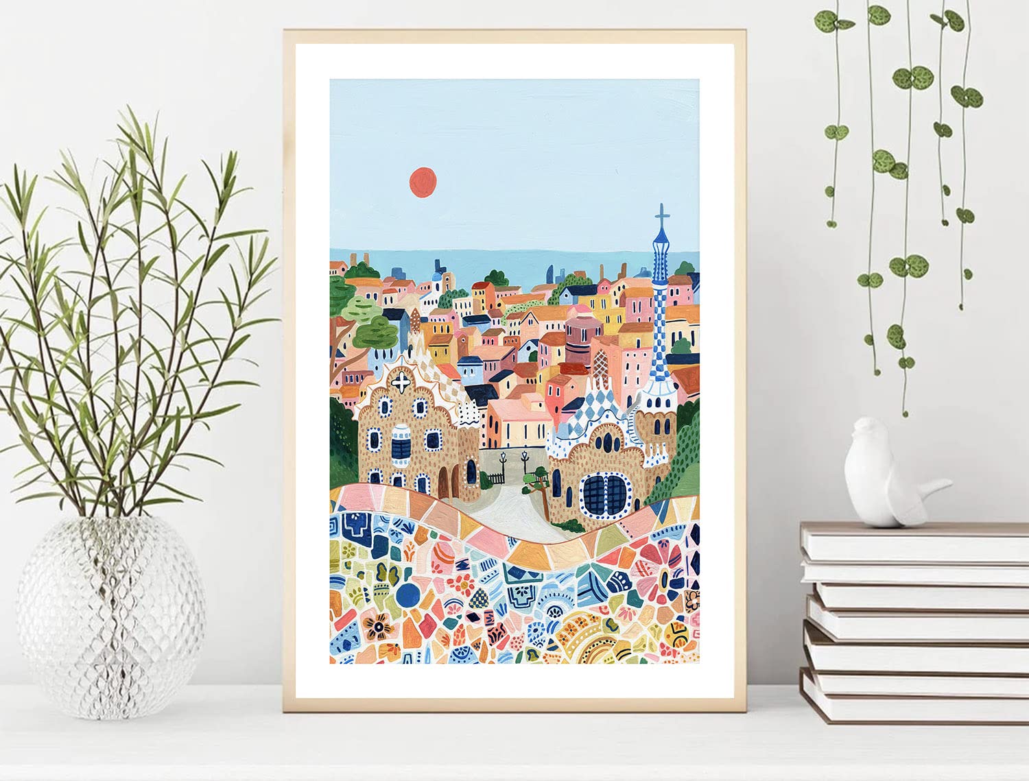 Nationcog Barcelona Travel Print, Park Guell, Travel Gift, Barcelona Poster, Europe Print, Spain Art Print, Travel Art Print, Ho
