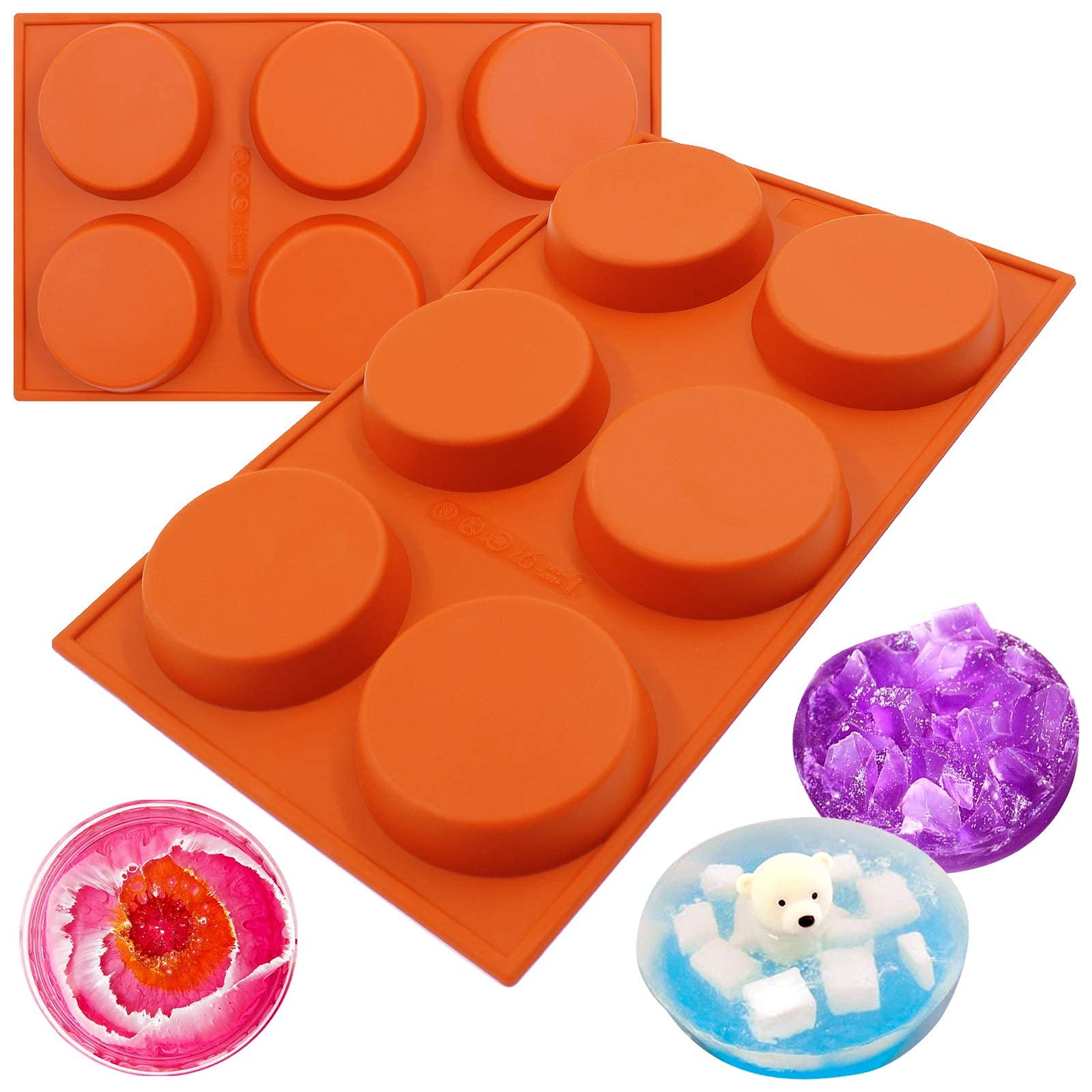 Funshowcase 6-Cavity Mini Disc Cake Pie Custard Tart Resin Coaster Silicone Mold 3-Inch Small Fluted