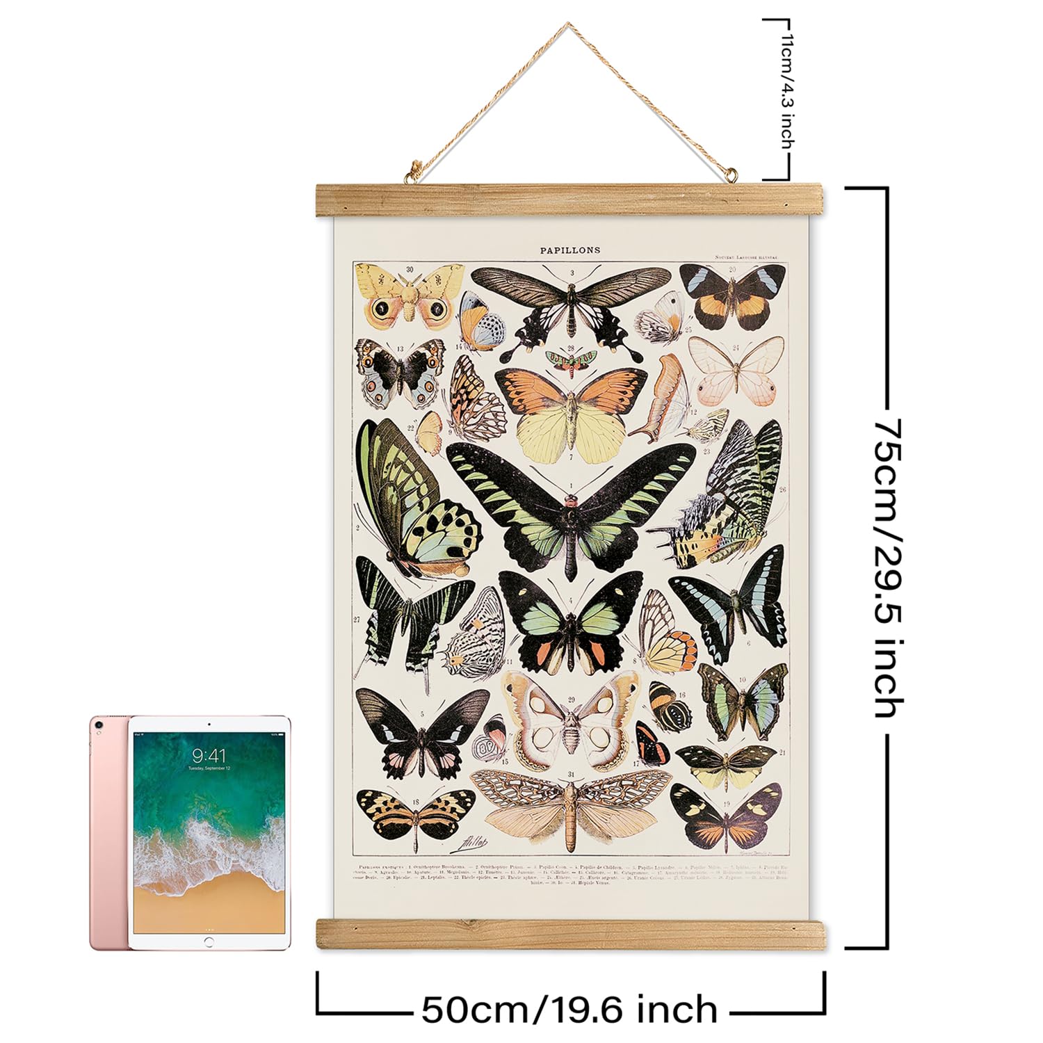 Xiaoaika Vintage Butterfly Hanging Poster With Wooden Frame, Retro Style Wall Decor Art Painting, Patterns Printed On Linen With