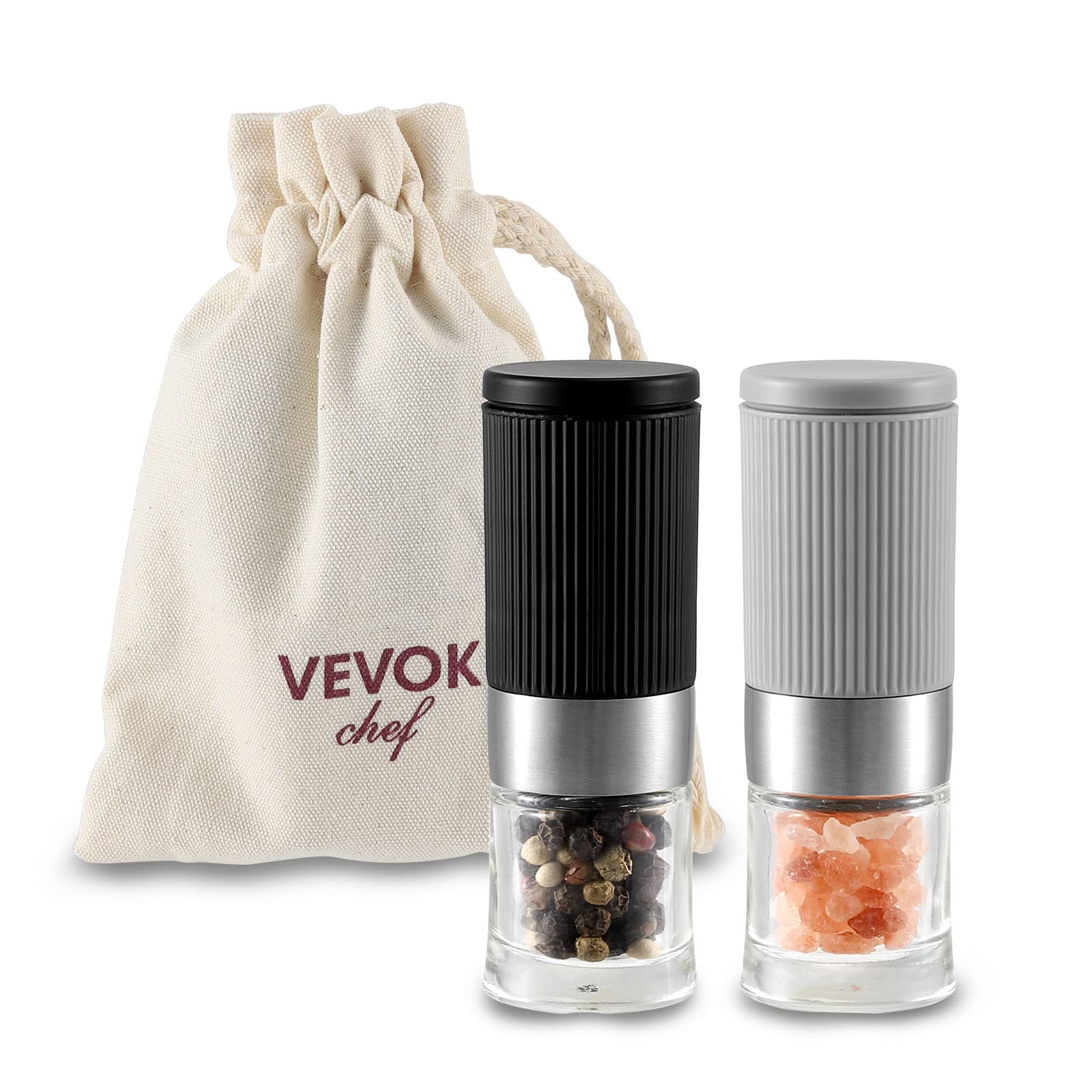 Mini Salt and Pepper Grinder Set, Small Tiny Adjustable Coarseness Ceramic Salt Grinder with Funnel and Bag Portable Handy Spice
