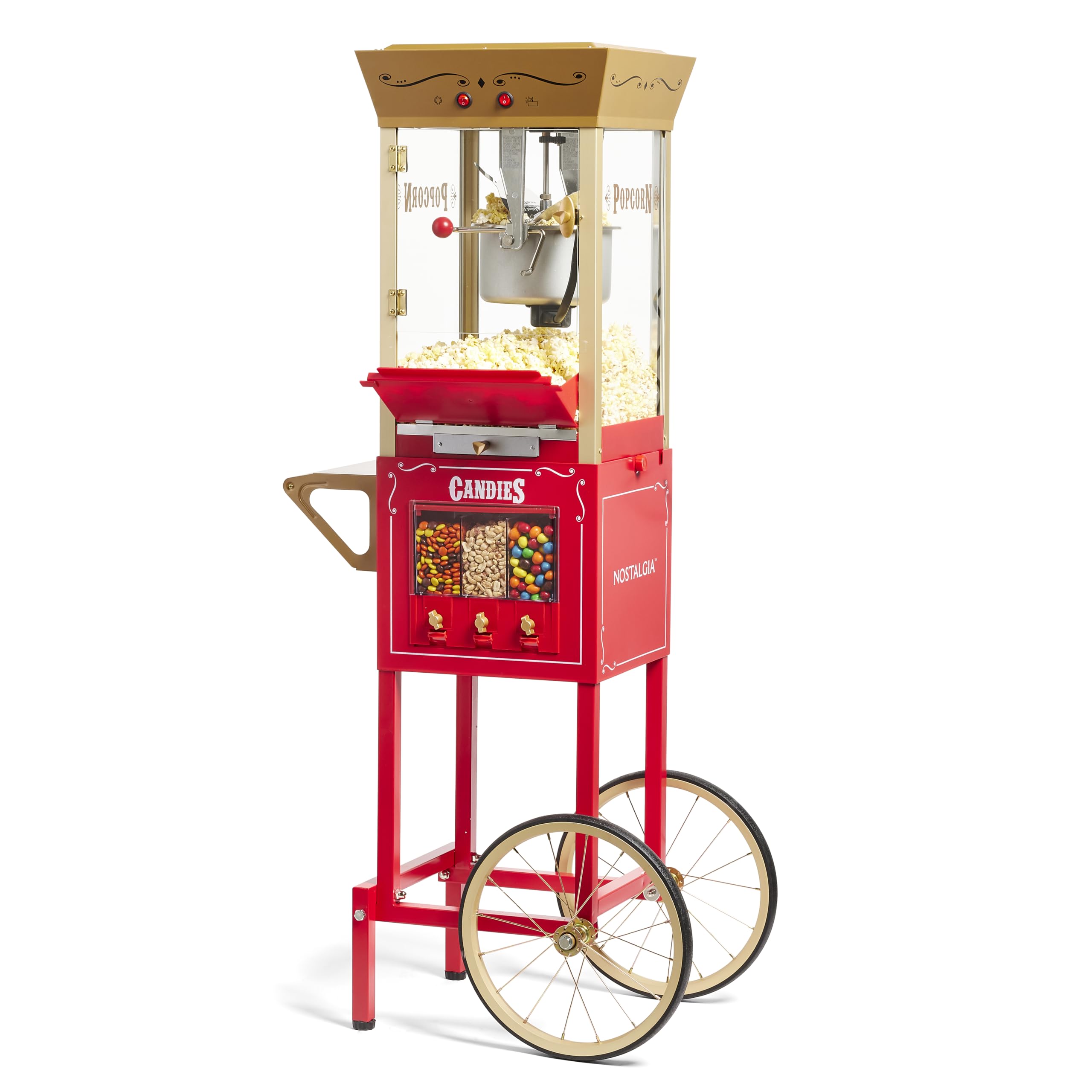 Nostalgia Vintage 8 Ounce Professional Popcorn Cart Makes Up to 32 Cups, Three Storage Candy & Kernel Dispenser Also for Nuts, C