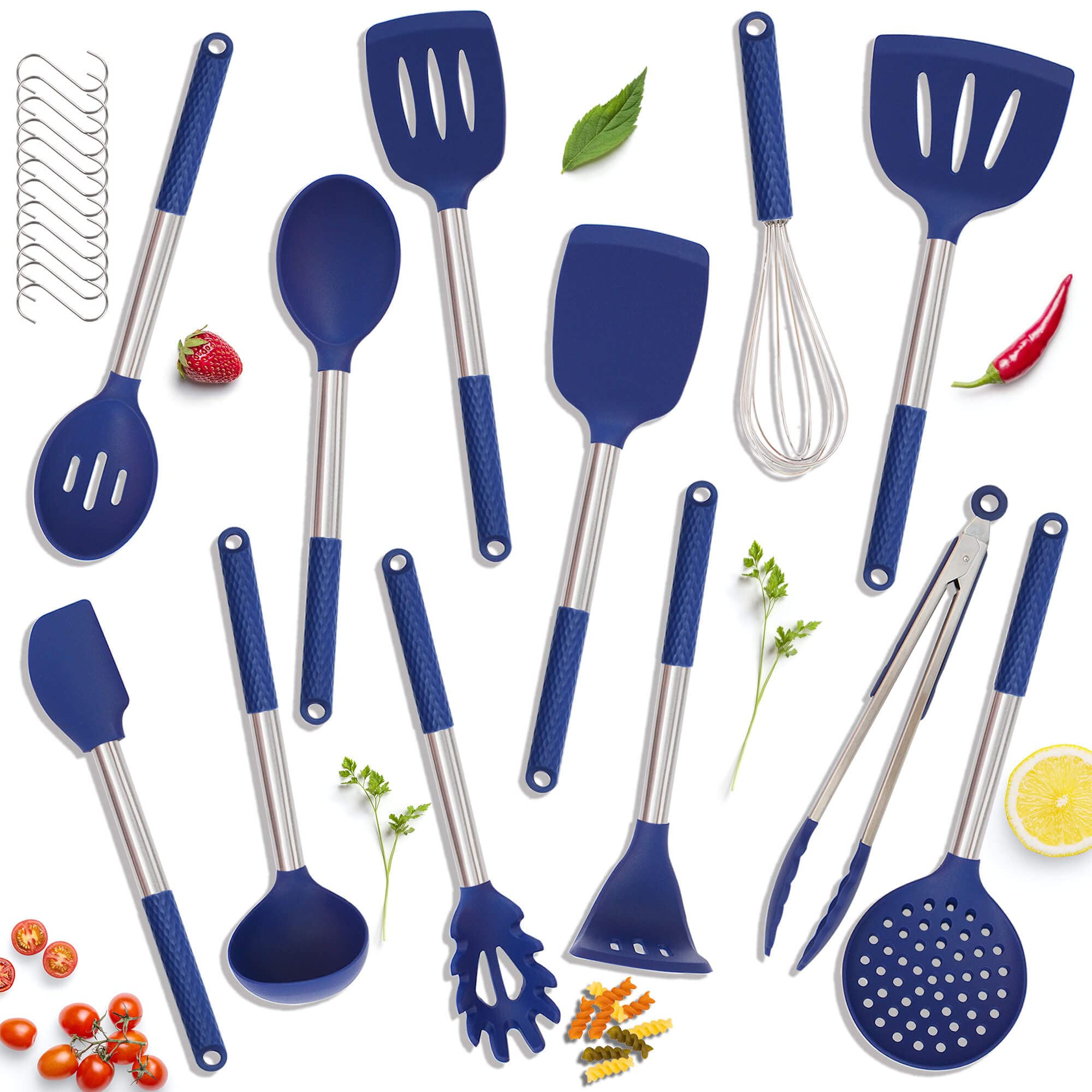 Kaiihome Silicone Kitchen Utensils Set - 12 Pieces Cooking Utensils Non-Stick Heat Resistance Silicon With Stainless Steel Handl