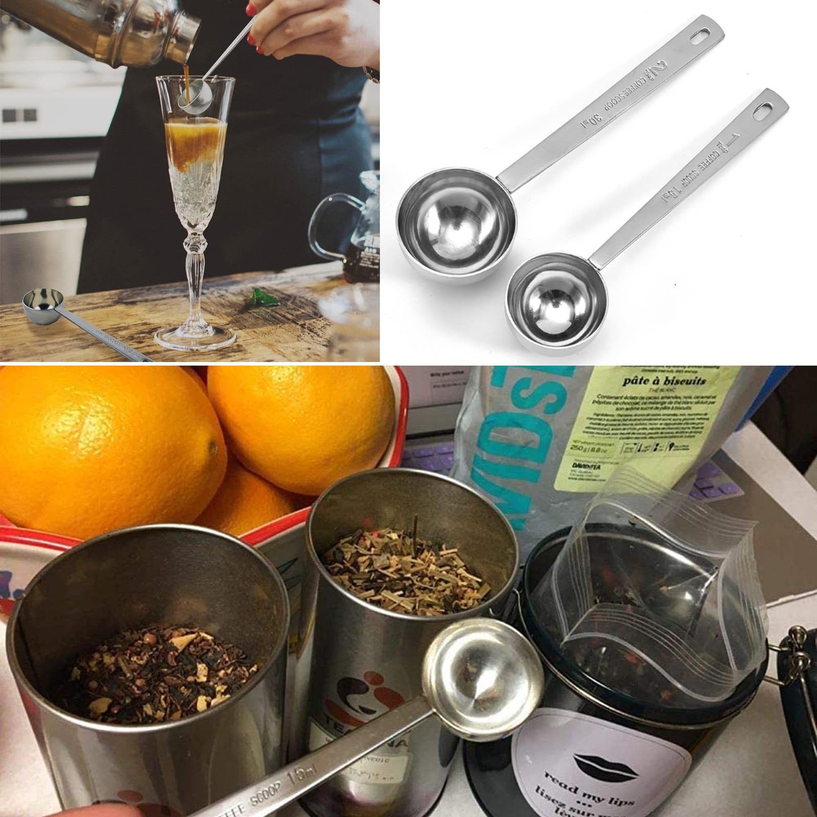 2 Pack Coffee Scoop, Tablespoon Measure Spoon Contains 1 Tablespoon (15Ml) And 2 Tablespoons (30Ml), Stainless Steel Long Handle