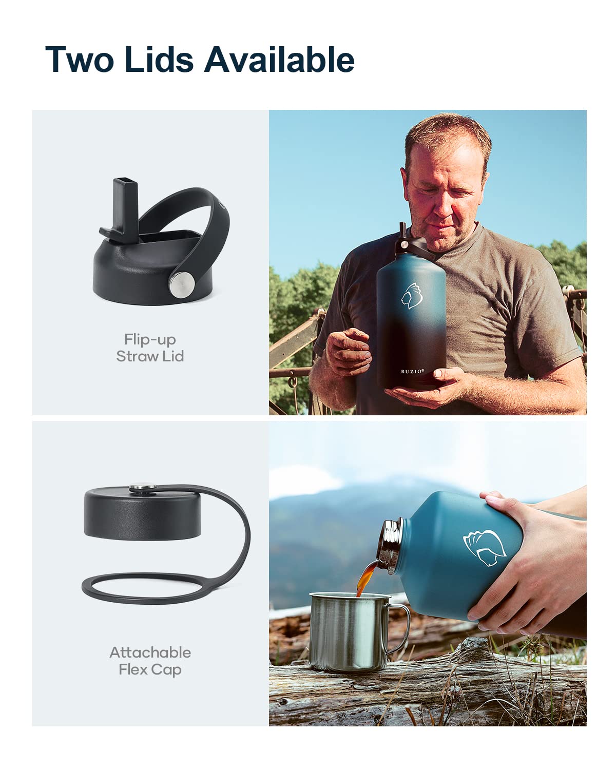 BUZIO 1 Gallon Water Jug with Straw Lid  128oz Water Bottle Stainless Steel Double Wall Hydro Jug Water Flask 18/8 Food Grade Thermo Mug Keep Cold 48H & Hot 24H  Indigo Crush