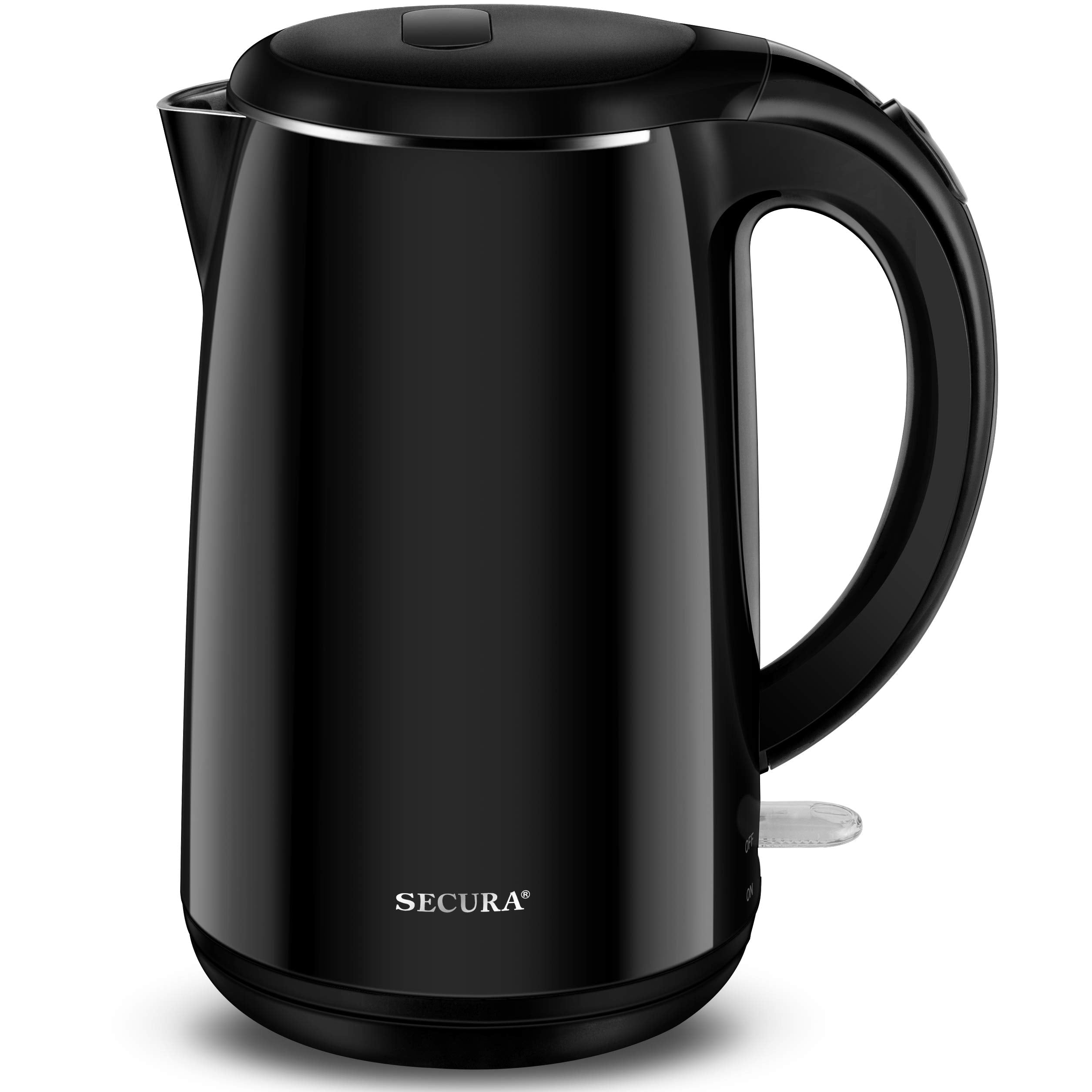 Secura SWK-1701DB The Original Stainless Steel Double Wall Electric Water Kettle 1.8 Quart, Black Onyx
