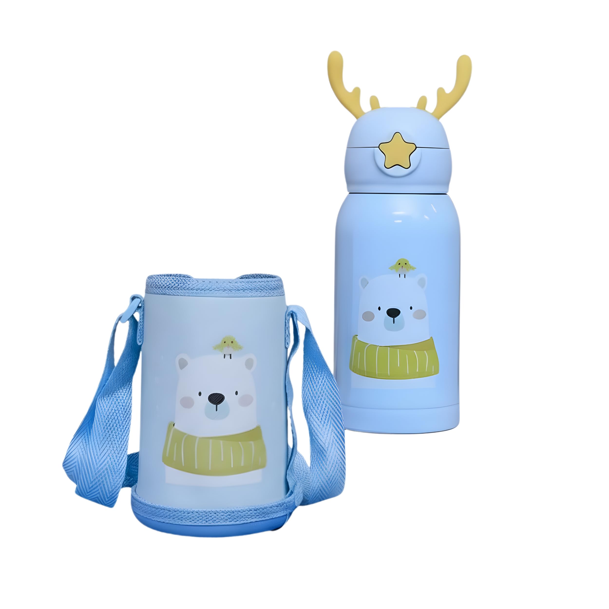 Jouet Kids Water Bottle 500 Ml |Light Teal Vacuum Insulated Stainless Steel Thermos Flask With Straw| Leak-Proof Bpa-Free Sipper