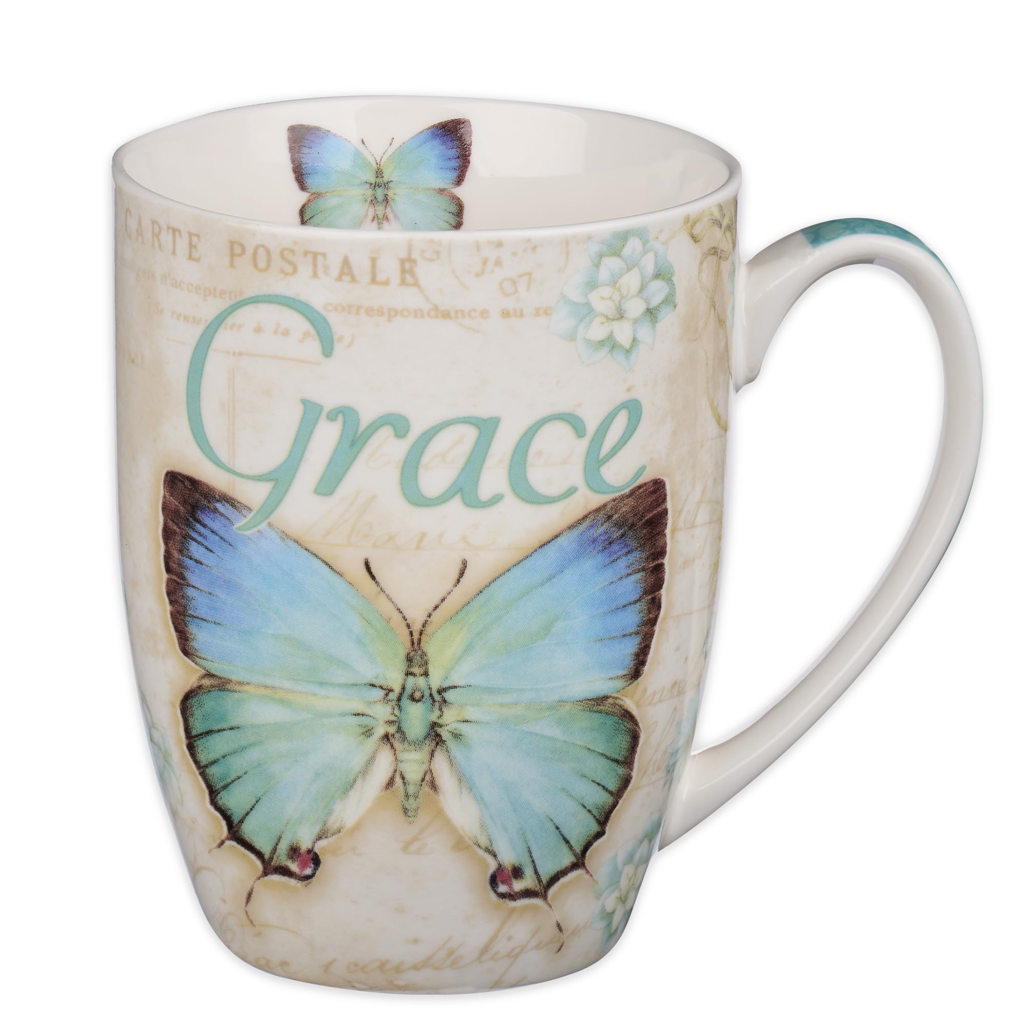 Christian Art Gifts Botanic Blue Butterfly Ceramic Coffee Mug - Inspirational Coffee Cup For Women & Men 12 Oz. Lead-Free Microw
