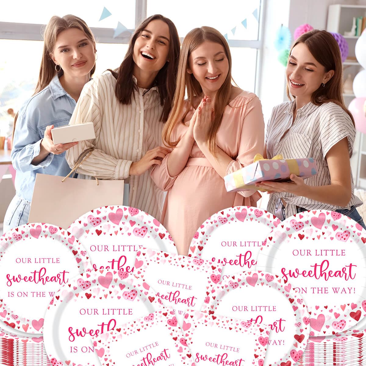 96Pcs A Little Sweetheart Is On The Way Party Decorations Valentine Baby Shower Plates Napkins Forks Dinnerware Set For 24 Guest