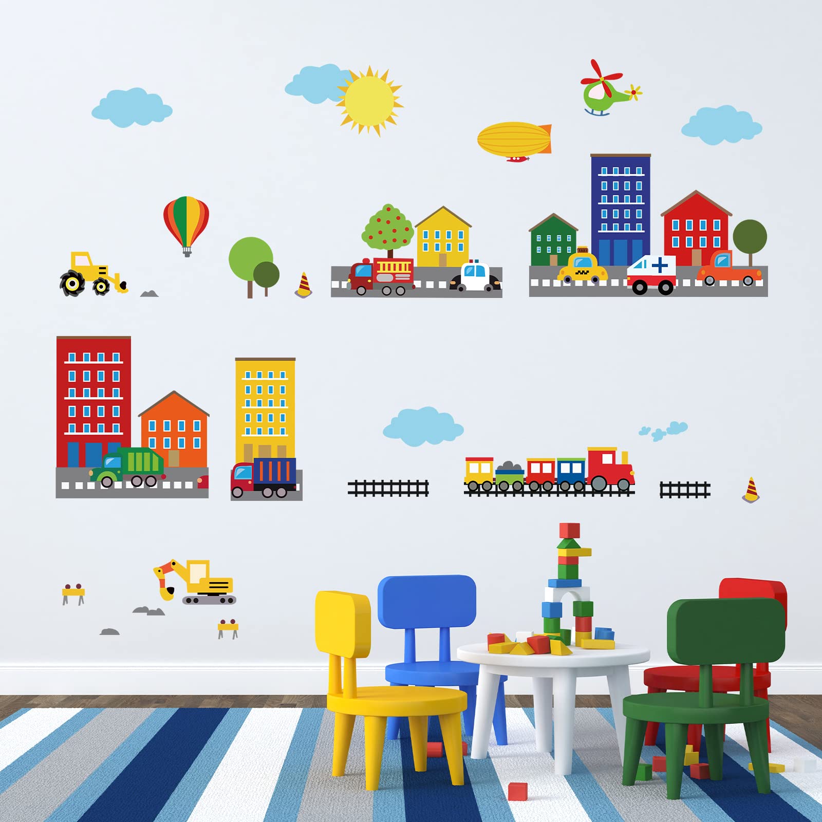 decalmile Construction Cars City Wall Decals Transportation Roads Kids Wall Stickers Baby Nursery Childrens Bedroom Playroom Wall Decor